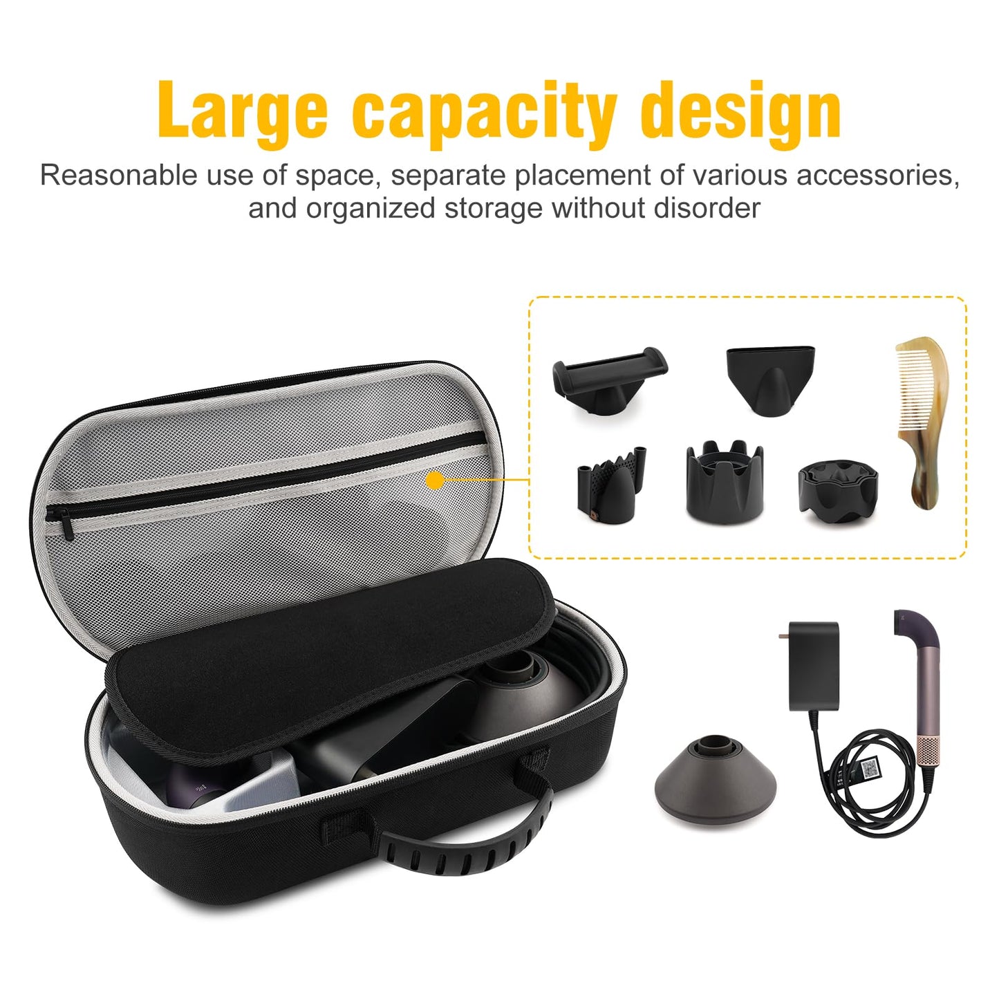 XINGFUDAO Carrying Case Compatible with Dyson Supersonic Nural and Supersonic R, Hard Travel Case for Hair Dryer, Black