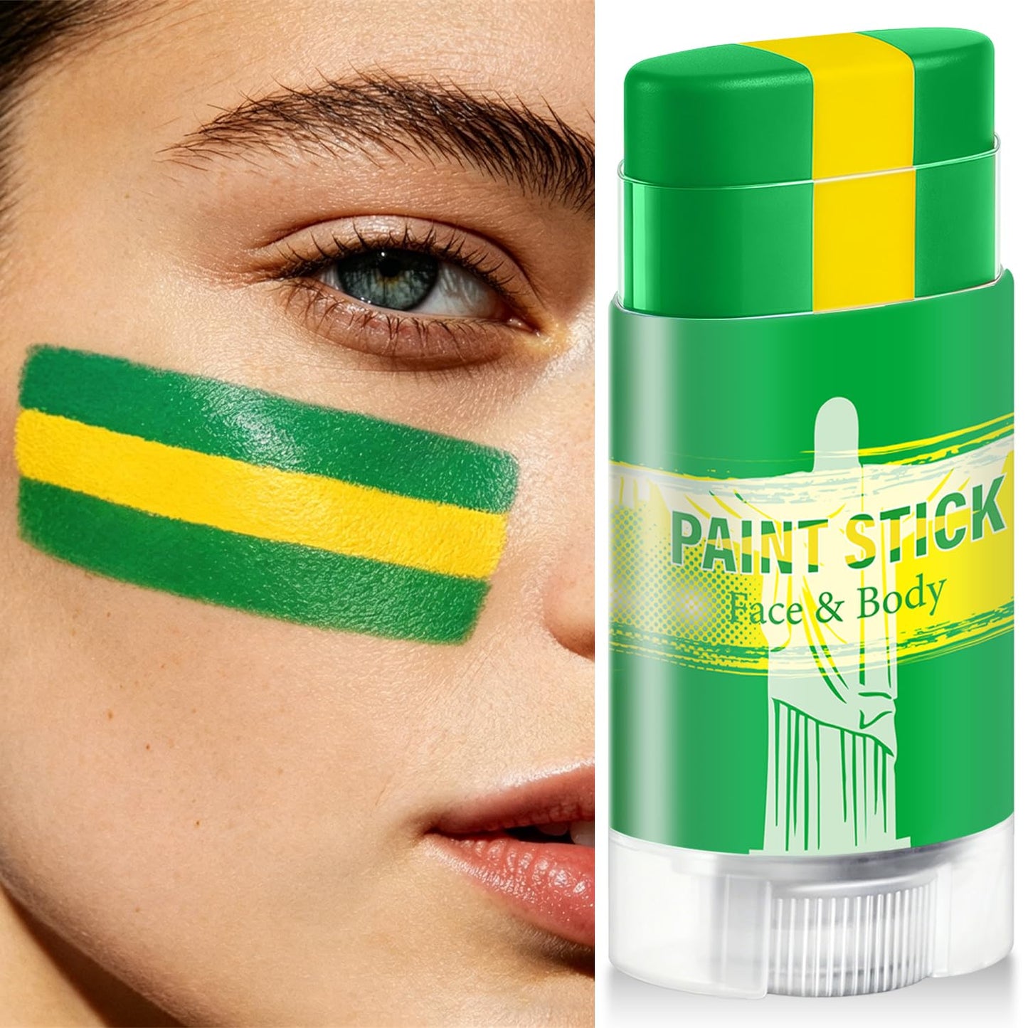 Green Yellow and Green Brazil Face Body Paint Stick for 2026 World Cup Fan Soccer Baseball Softball Sports Eye Black Stick Makeup (Brazil)