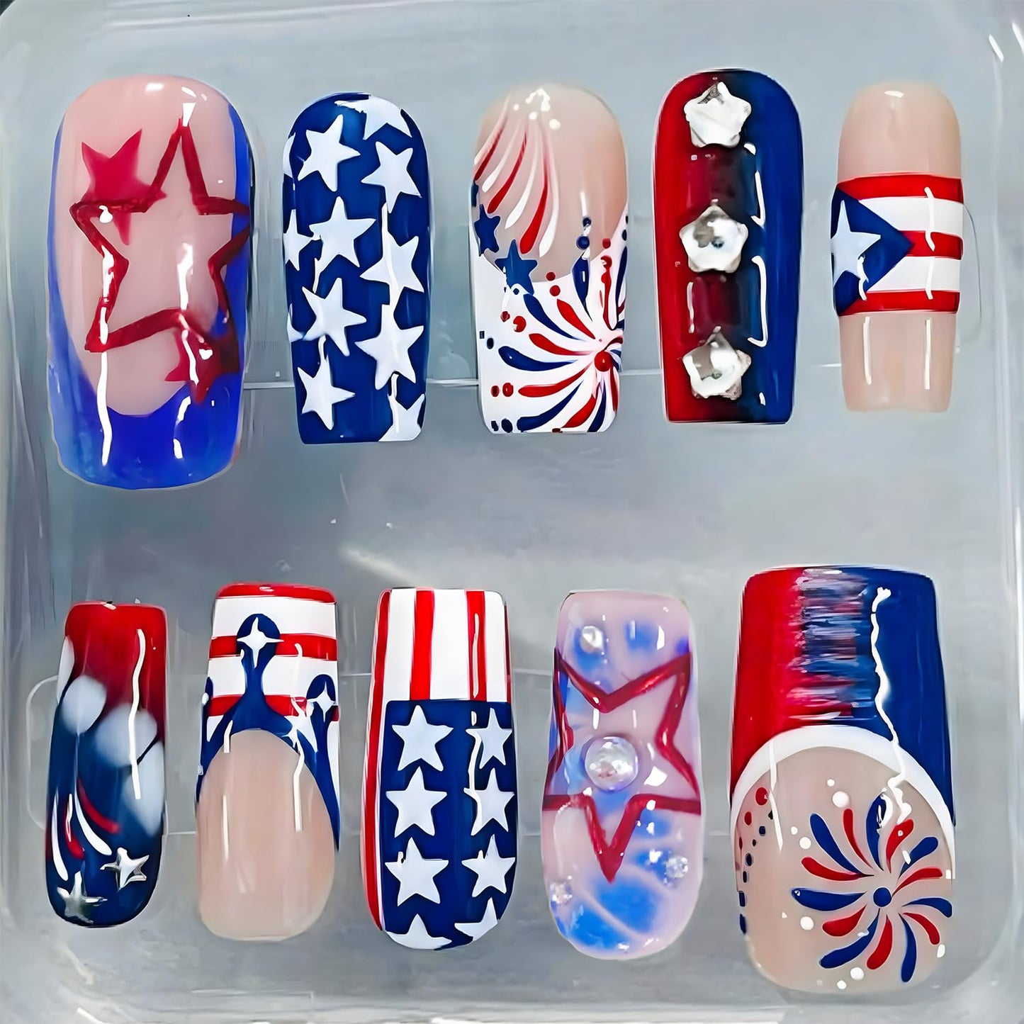 Almond Press-On Nails - 30 Pcs Medium 3D Gold Star Design | Glossy Full Cover Butterfly Acrylics