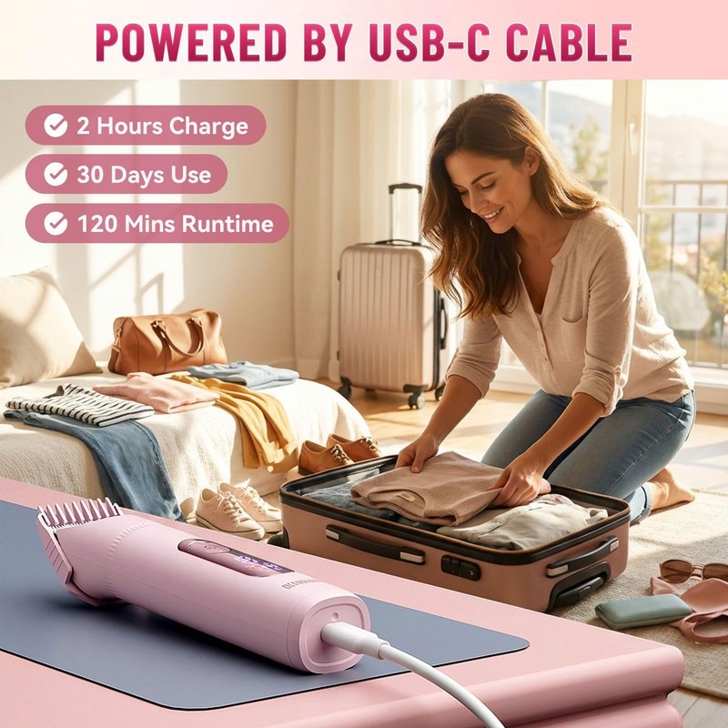 DERMAWAVE 5-in-1 Electric Bikini Trimmer for Women Pubic Hair, Waterproof Electric Razor Foil Shaver Hair Trimmer Epilator for Face, Nose, Ear, Bikini Line Area, Body, Leg, USB-C Rechargeable, Pink