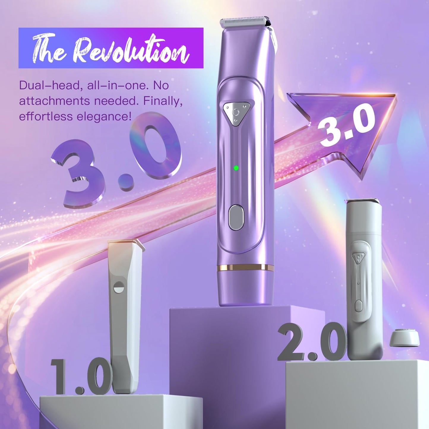 Dermave Bikini Shaver - IPX6 Dual Head Shaver Women for Pubic Hair, Face, Legs, Underarms – Rechargeabl & Portable Cordless Shaver, Self Care Gifts for Women (Purple)
