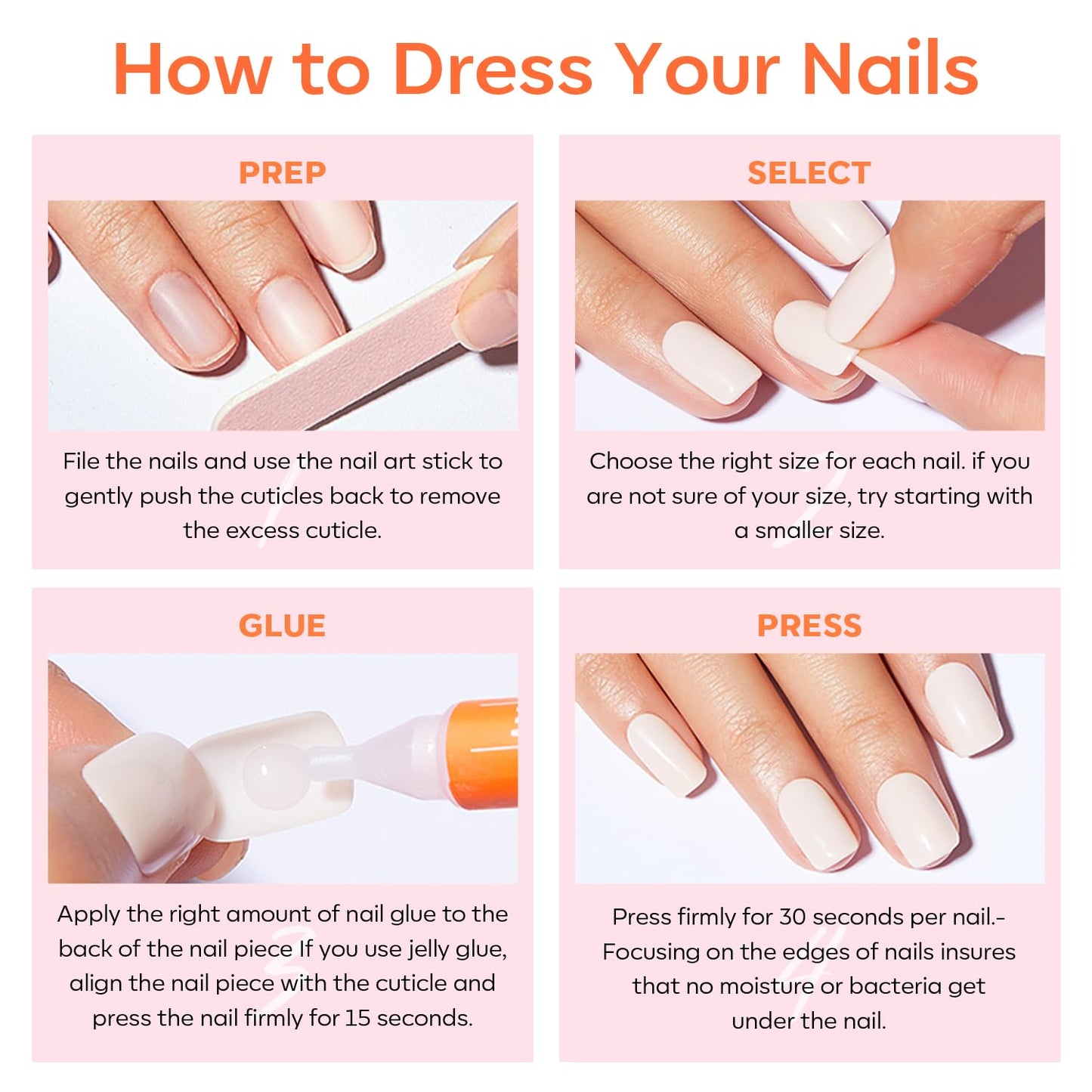 Press On Nails - White Short Square Fake Nails Kit | Reusable 32 Pcs with Glue & Mini File, Perfect Gift for Women & Girls