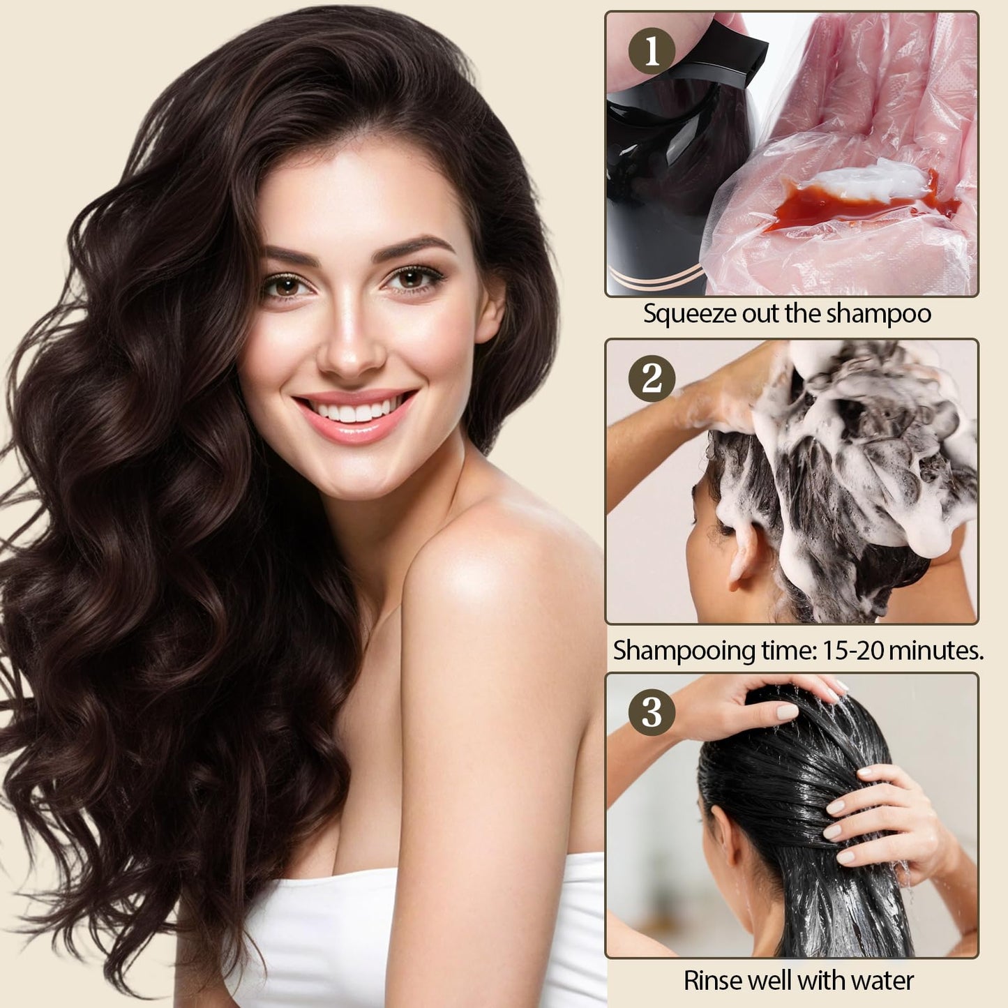 GRYFOX Dark Brown Hair Dye Shampoo for Gray Coverage, 3 in 1 Hair Color Shampoo for Women and Men,Semi-Permanent Color with Natural Herbal Ingredients