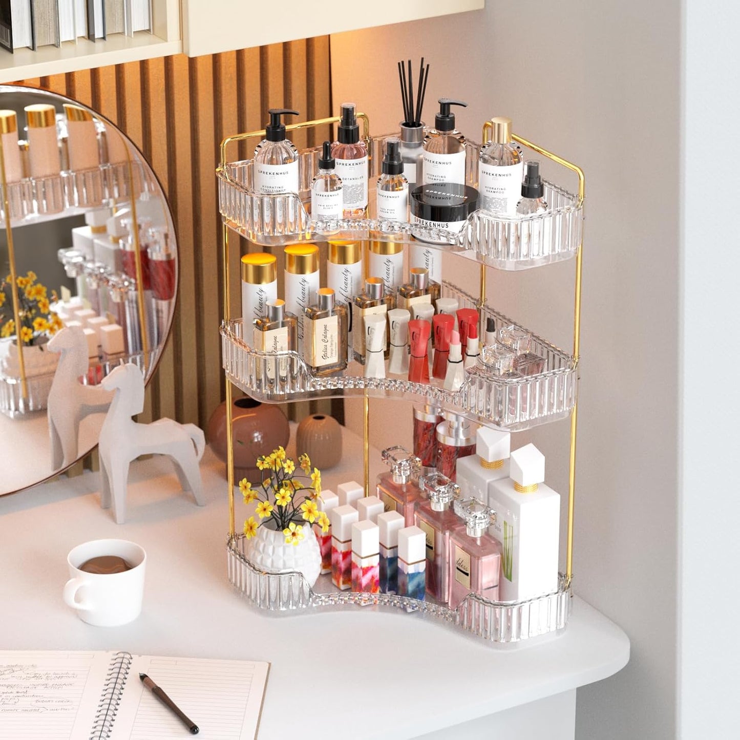 3-Tier Corner Bathroom Organizer - Large Capacity Makeup & Skincare Storage | Clear Vanity Organizer for Women