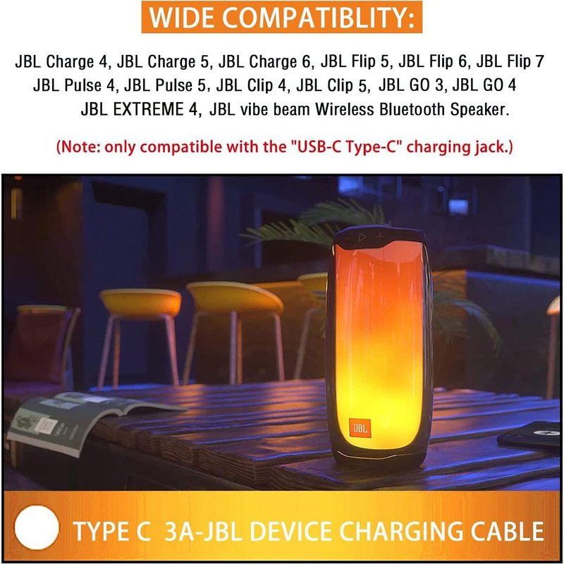 Hyacinyh Fast Charger Charging Cable Cord Compatible with for JBL Charge 4,Charge5,Charge 6,JBL Flip 5, Flip 6, Flip 7,JBL Pulse 4, Pulse 5, Clip4, Clip5, JRPOP, Wireless Bluetooth Earphones Speakers