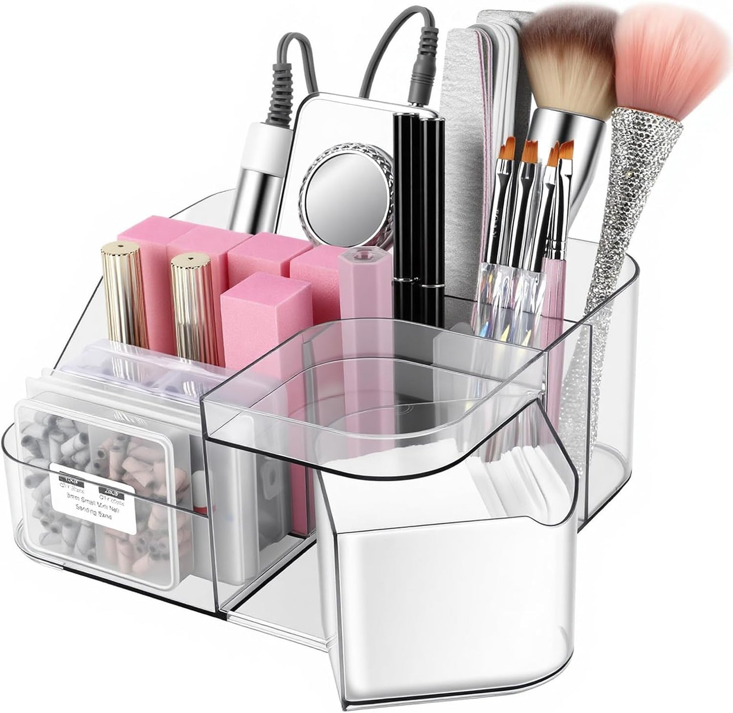 Transparent Acrylic Nail Desk Organizer - Professional Storage Box for Nail Tools, Makeup & Brushes | Multi-Functional Design