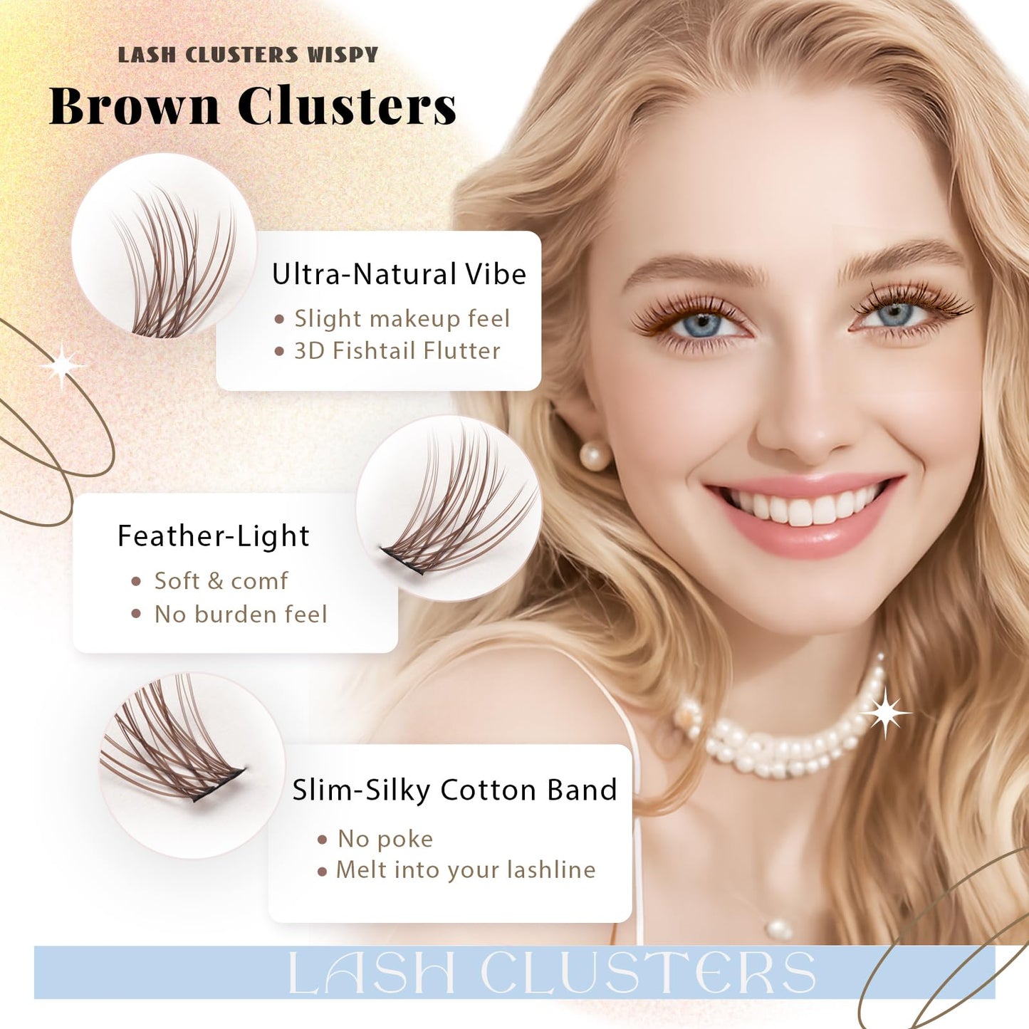 Brown Lash Clusters, Natural Wispy Lash Cluster Eyelash Extensions 256 Pcs C Curl 10-16mm Individual Fluffy False Eyelashes Thin Band DIY for Beginners at Home
