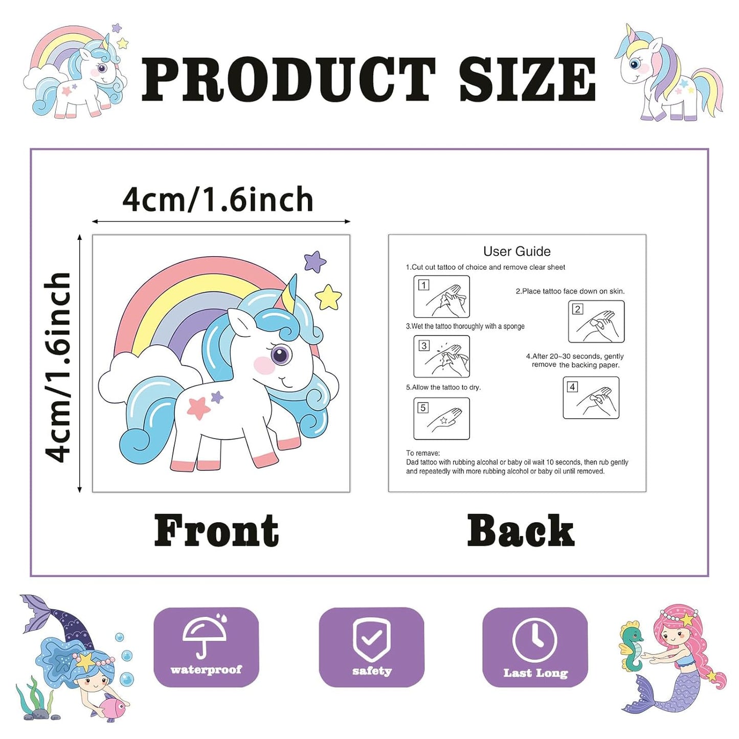 Kids Temporary Tattoos - 104 PCS Dinosaur, Unicorn & Mermaid Stickers | Fun Party Favors for Boys & Girls