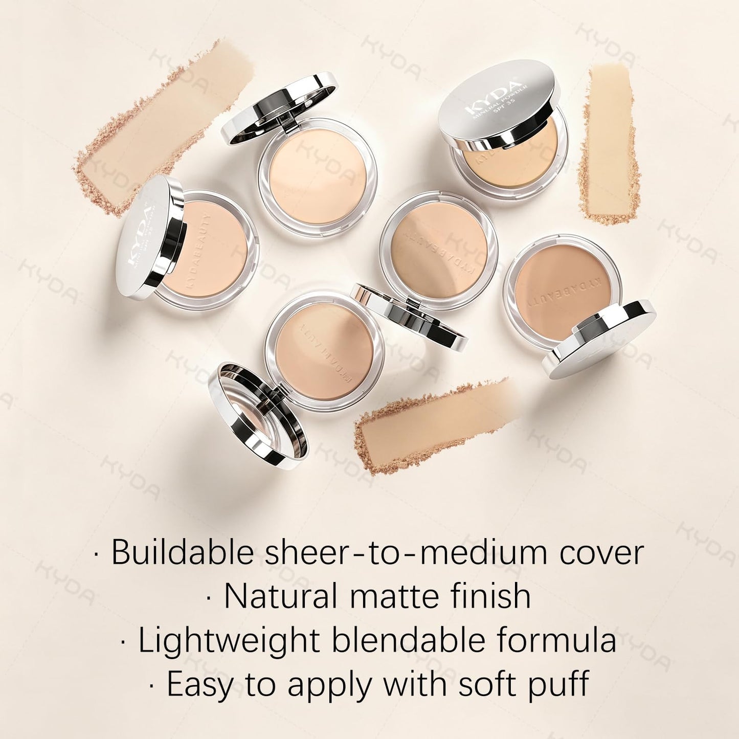 KYDA Mineral Powder, SPF 35, 4-in-1 Mineral Pressed Powder Foundation with Concealer and Setting, Matte Weightless Pressed Foundation, Light to Medium Coverage, FAIR IVORY