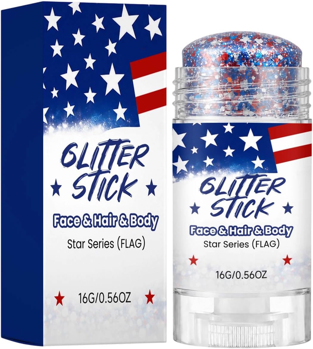 Red White Blue Hair Glitter Stick | Face & Body Paint for Fourth of July Makeup & Decorations