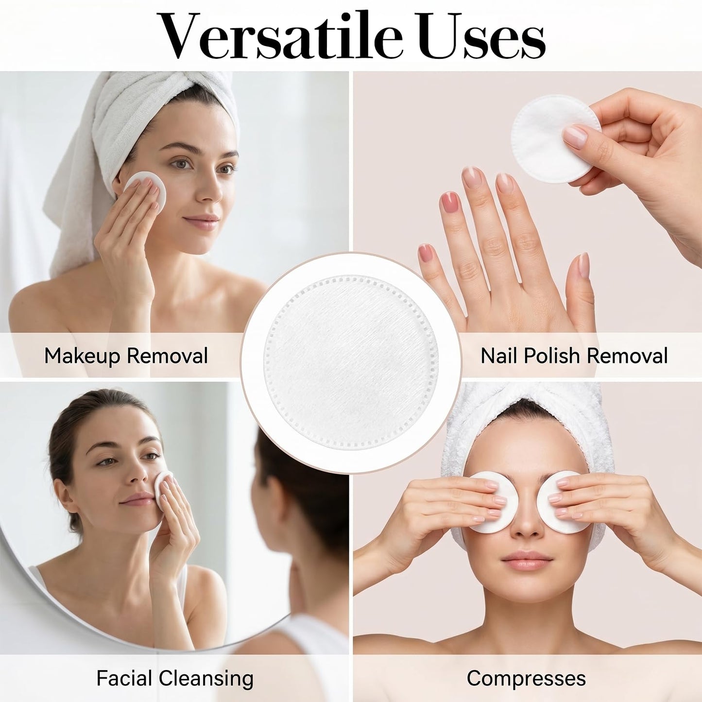 100 Pcs Large Cotton Rounds for face, 2.2" Round Lint-Free Soft Cotton Pads for Makeup Removal, Nail Polish, Cleansing Face and Toner Application Use Wet or Dry