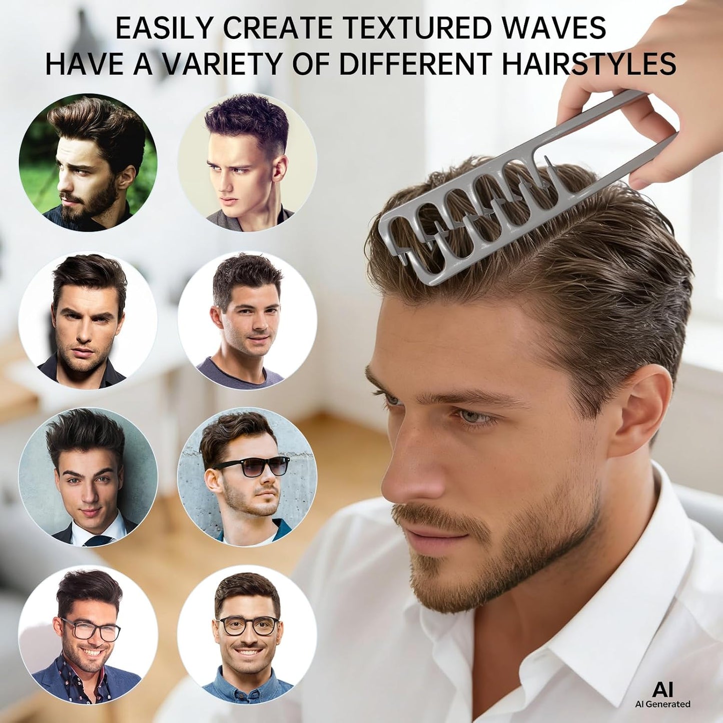 Volumizing Texture Comb Set for Men - Travel Folding Design | Dual-Purpose Wide & Fine-Toothed Comb
