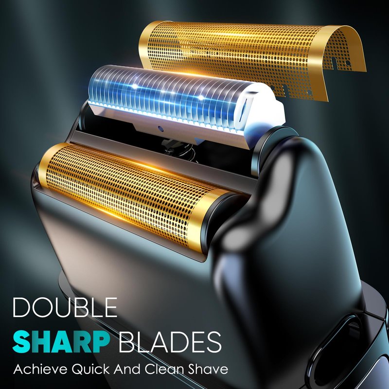 Electric Razor for Men Face, Electric Shavers for Men, Cordless Portable Rechargeable Waterproof Foil Shavers with LED Display, Three Speeds, Travel Lock for Face and Beard Trimmer (Black)