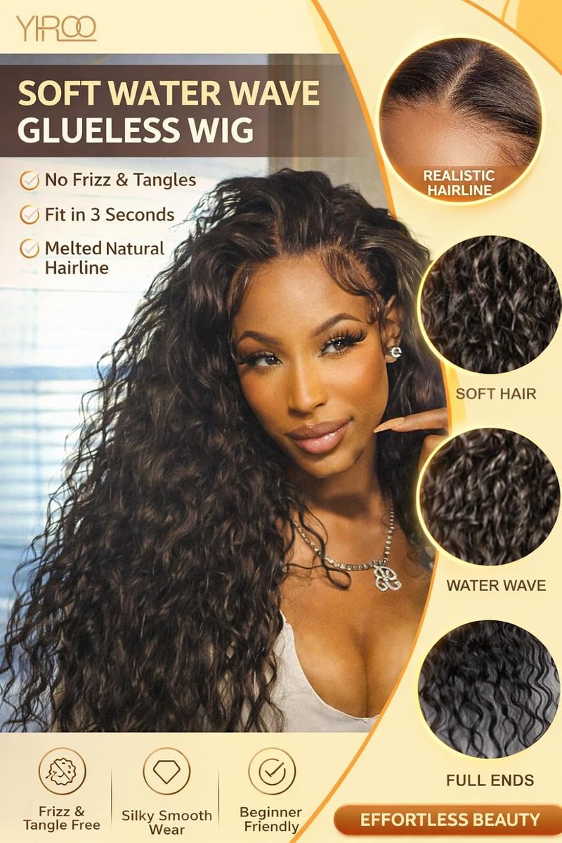 Water Wave Lace Front Wig - 150% Density, Pre-Plucked, Glueless Synthetic Hair | 30-Inch Length
