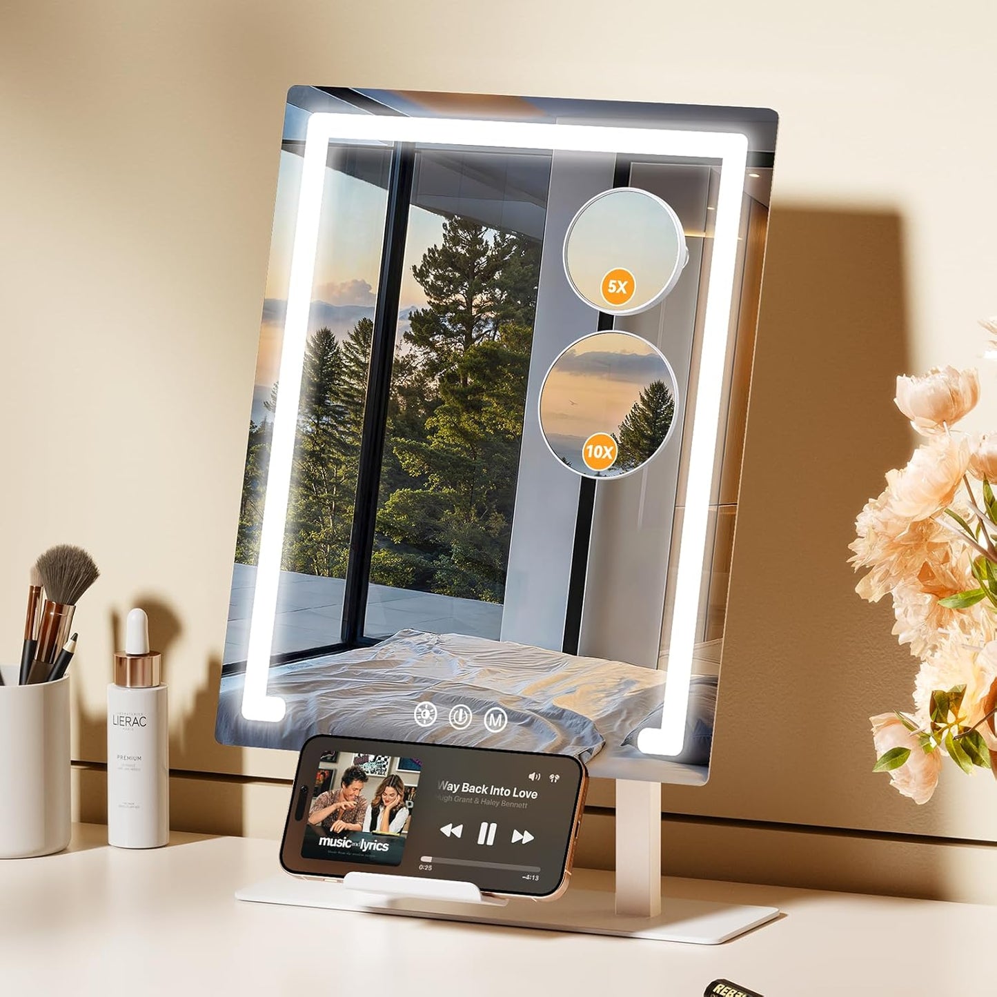 Lighted Makeup Mirror - Hollywood Rechargeable Vanity Mirror with 5X/10X Magnification & Dimmable Lighting | 11”x16.8” LED Tabletop Design