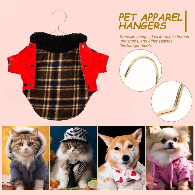 Didiseaon 10Pcs Small Dog Clothes Hangers Metal Pet Golden Mini Cat Hanger for Puppy Closet Storage, Windproof Heavy Duty Doll Garment Rack Accessories 5.9 X 4.33 Inches
