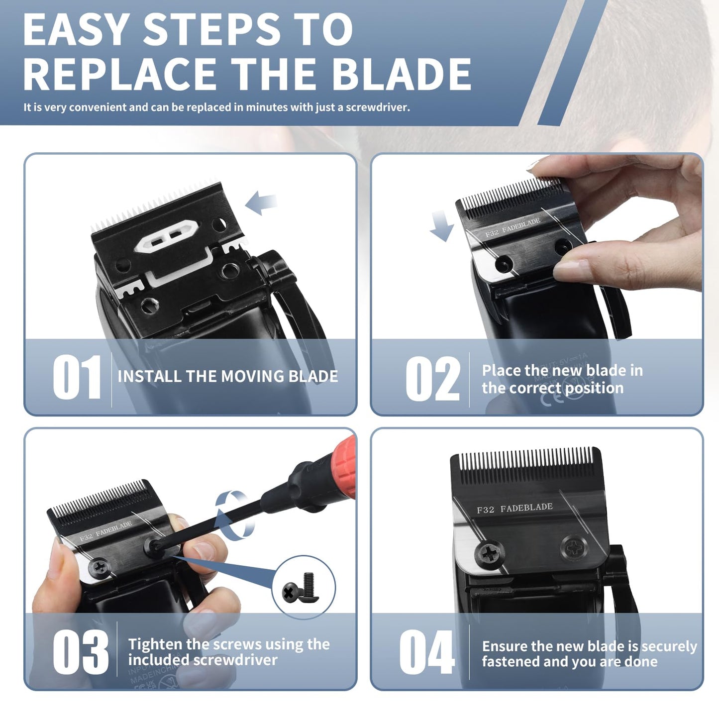 F32 Professional Fadeout Blade, High Precision Zero Adjustable Replacement Blades,Compatible with Wahl 5 Star Vapor Clipper (1 Pack)