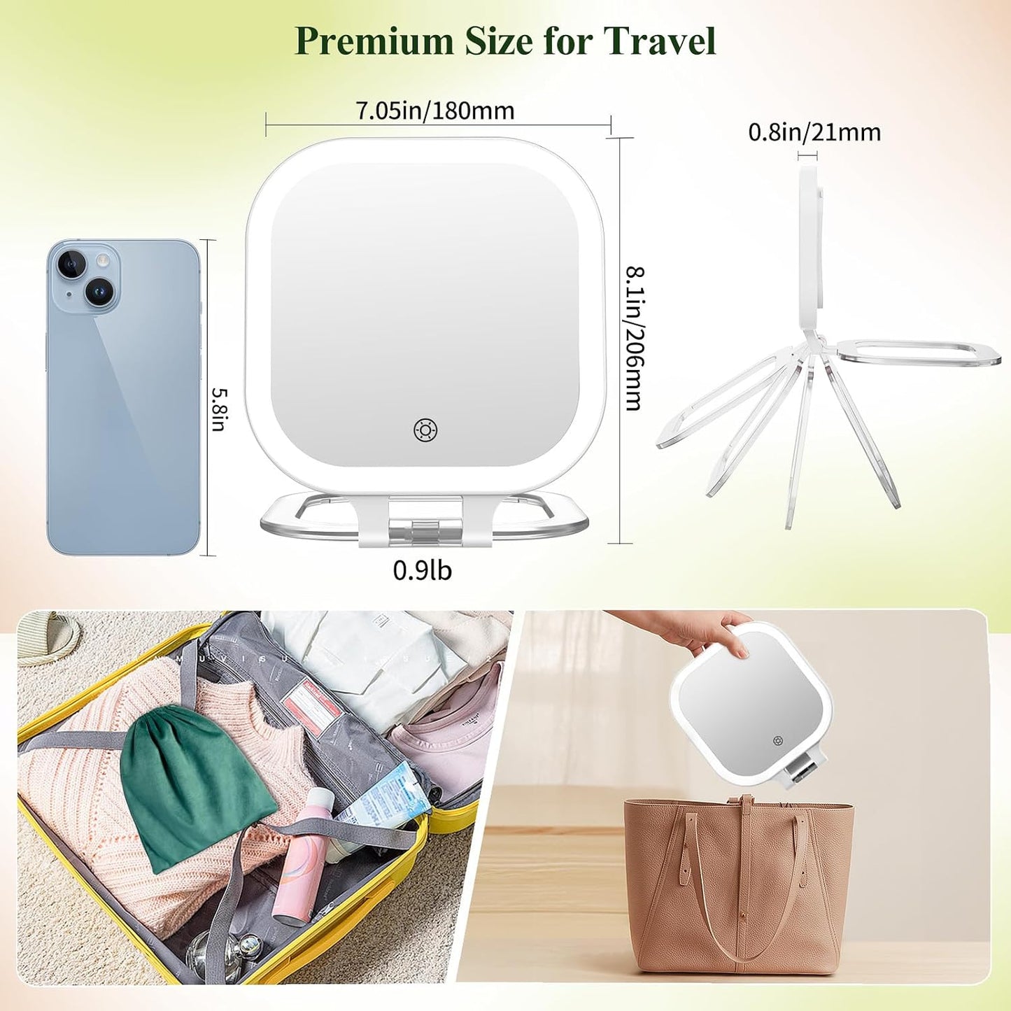 FUNTCH 7" Travel Makeup Mirror - 30X Magnification, Rechargeable Double-Sided Lighted Vanity Mirror with 3 Color Lights & Adjustable Brightness | 300° Rotation, Perfect Gift for Women, White