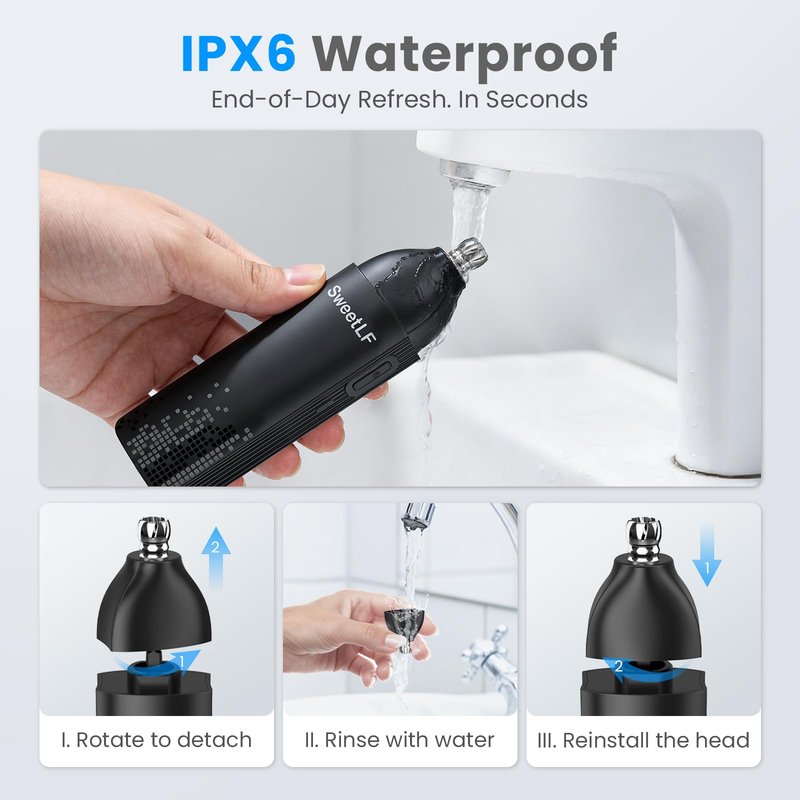 SweetLF Professional 7000 RPM Nose & Ear Hair Trimmer – Whoe Body Washable, USB-C Charging，Pocket-Sized (4.7×1.26inch), Stainless Steel Replaceable Blade (Light Black)