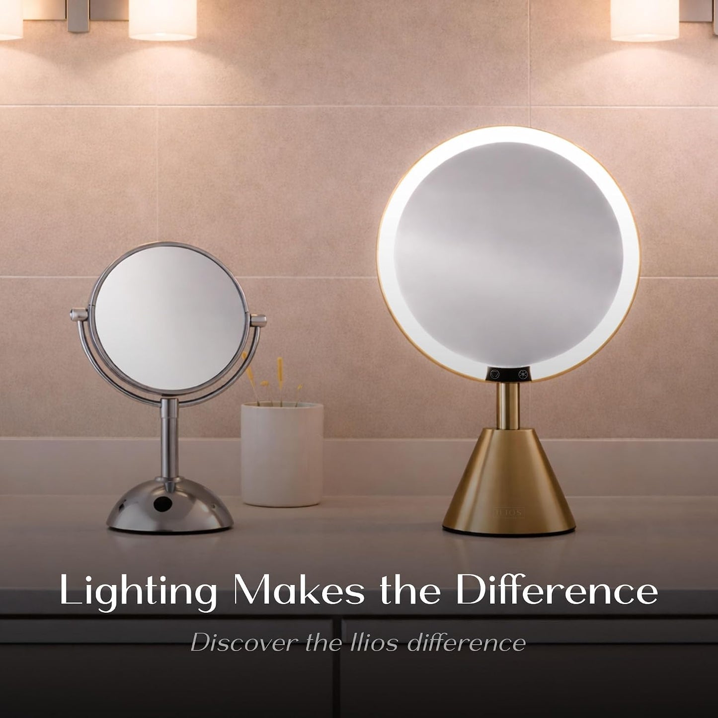 Lighted Makeup Mirror with 5X Magnification - Rechargeable LED Vanity Mirror, Adjustable Lighting (3200K–6500K), 1000 Lux Brightness, Gold