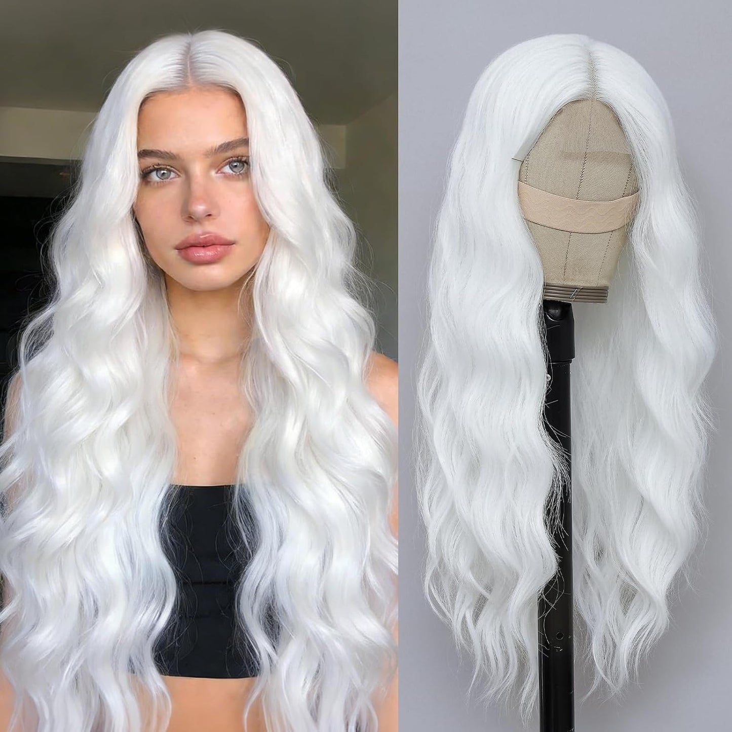Ombre Blonde Wigs for Women - 26 Inch Long Wavy Synthetic Lace Front Wig | Heat Resistant for Daily & Party Wear