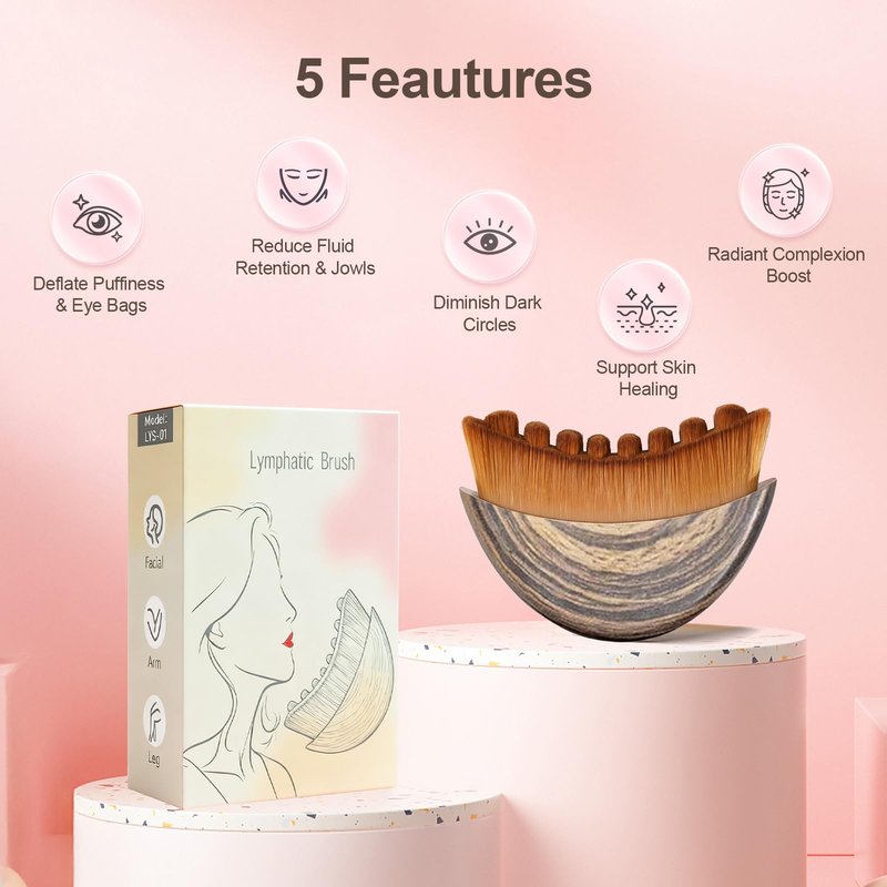 Lymphatic Contour Face Brush, Manual Lymphatic Drainage Massager, Natural Makeup Brushes with Durable Soft Bristles, Hypoallergenic Ergonomic Facial Cleansing Brush for Sculpting
