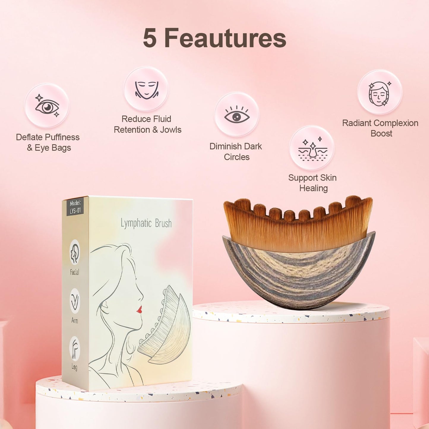 2 PCS Lymphatic Contour Face Brush, Manual Lymphatic Drainage Massager, Natural Makeup Brushes with Durable Soft Bristles, Hypoallergenic Ergonomic Facial Cleansing Brush for Sculpting