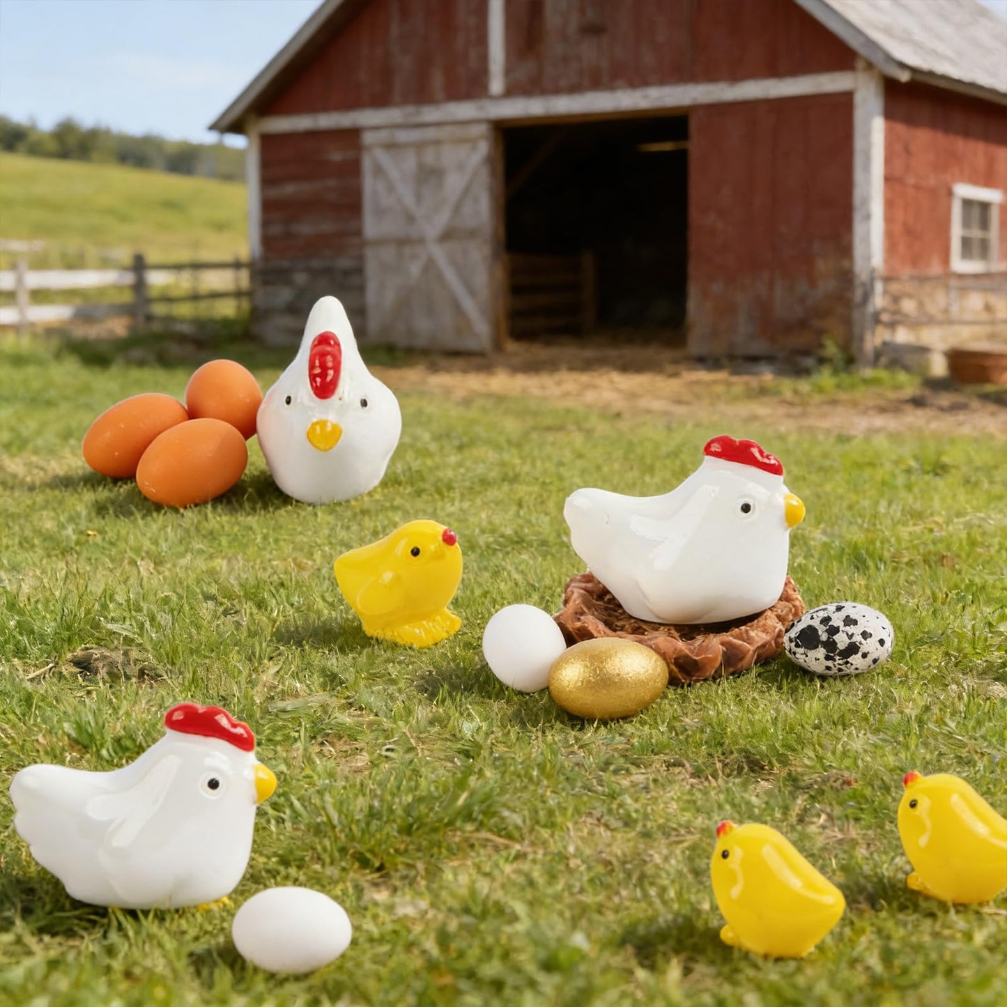 BRIOYHA 38 Pcs Mini Resin Animals – Spring Bunnies Chicks Eggs Decor Variety Pack for Home Garden Table Centerpieces Seasonal Display