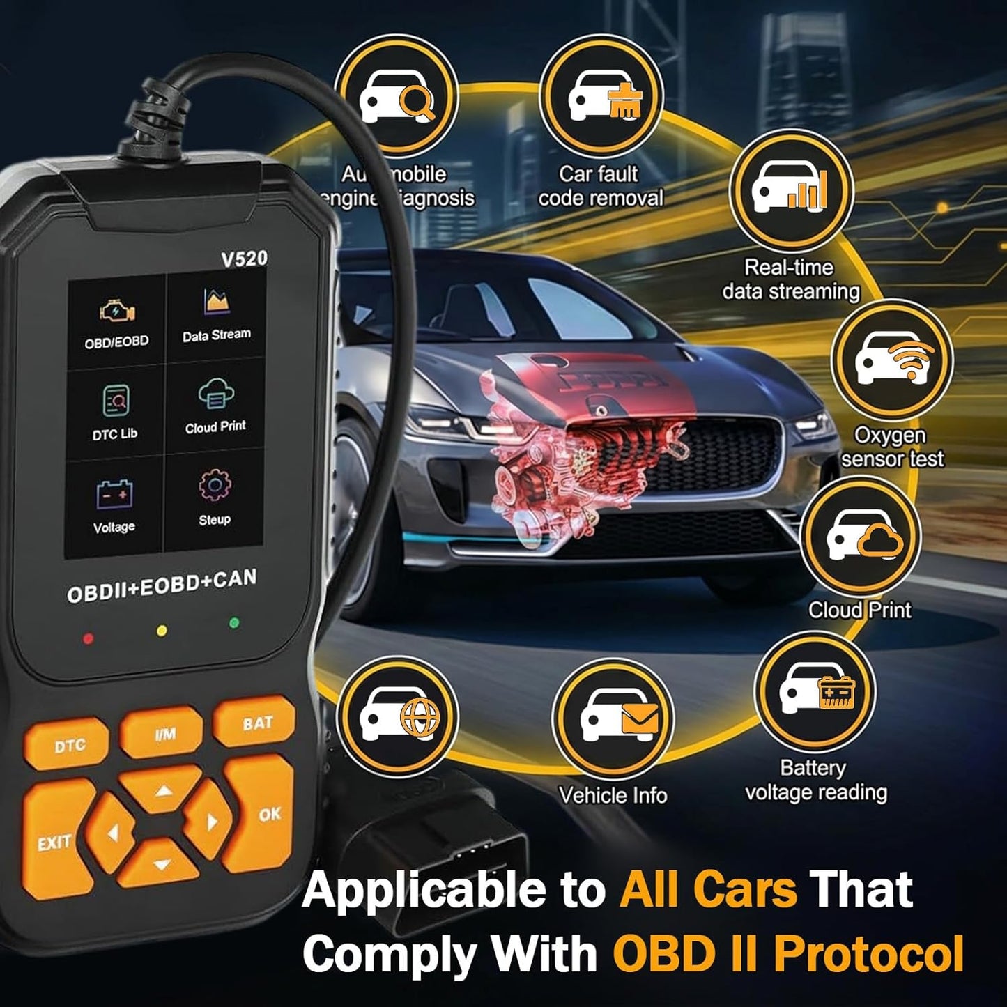 OBD2 Auto Diagnostic Scanner - Live Data Stream & Code Reader | Works with All 1996+ OBDII Vehicles
