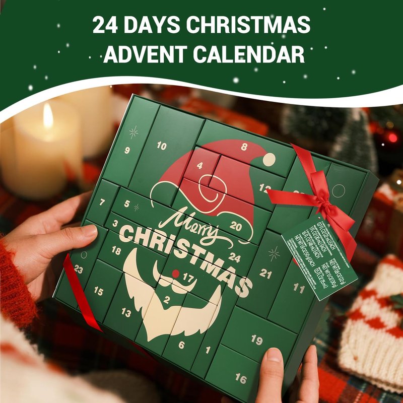 Advent Beauty Calendar for Adults 2025 Rinse & Robust Beard Care Kit Christmas Gifts for Men Skincare Beauty Advent Calendar for Men Christmas 24 Days Countdown Calendar Beard Care Grooming