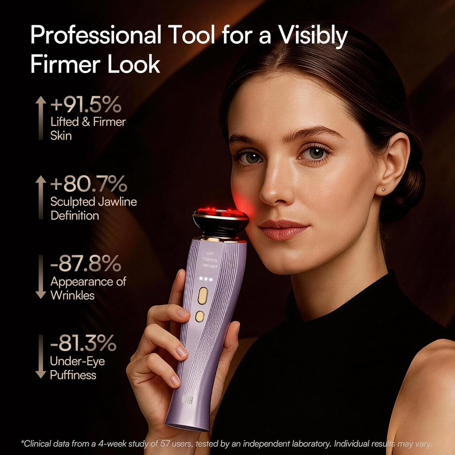 INIA Microcurrent Facial Device - 3-in-1 Red Light Therapy Massager for Puffiness, Firming & Smoothing | Heat & Vibration