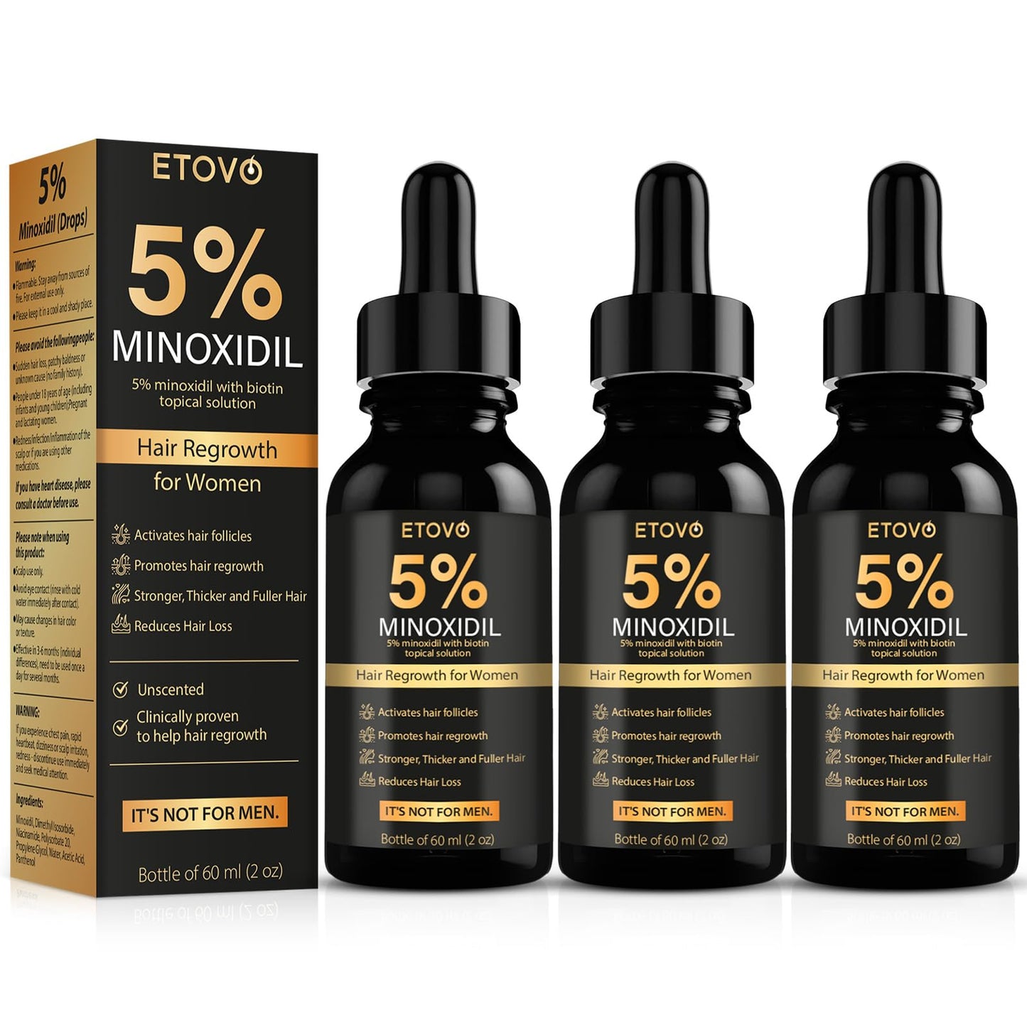 5% Minoxidil for Women Hair Growth Serum Topical Minoxidil Hair Regrowth Thicker Prevent Hair Loss for Thickening Longer Fuller Healthier Hair 3 Bottles of 2oz