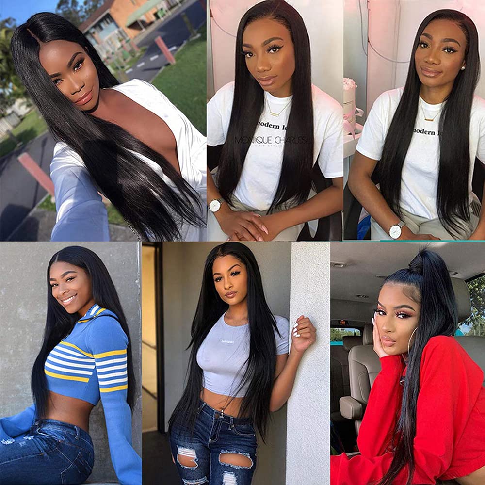 28 28 28 Inch Straight Bundles Human Hair 3 Bundles Brazilian Remy Hair 50 Grams/Bundle 10A Grade Unprocessed Virgin Hairs #1B Natural Black Color Straight Bundle Weaves Hair Extensions