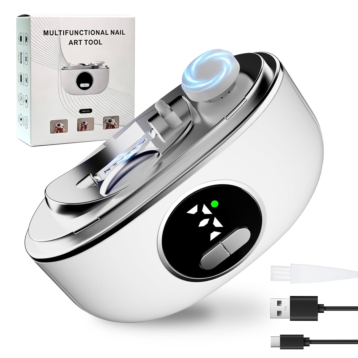 Electric Nail Clipper for Seniors & Adults - Dual-Blade 3-in-1 Automatic Nail Trimmer for Thick Nails with LED Light, Quiet 3-Speed Rechargeable Cutter with Debris Storage
