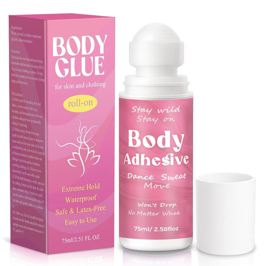 Body Adhesive Glue for Clothing & Skin - 2.58 Oz Roll-On, Sweat Resistant & Washable Fashion Tape for Dancers, Leotards & Costumes