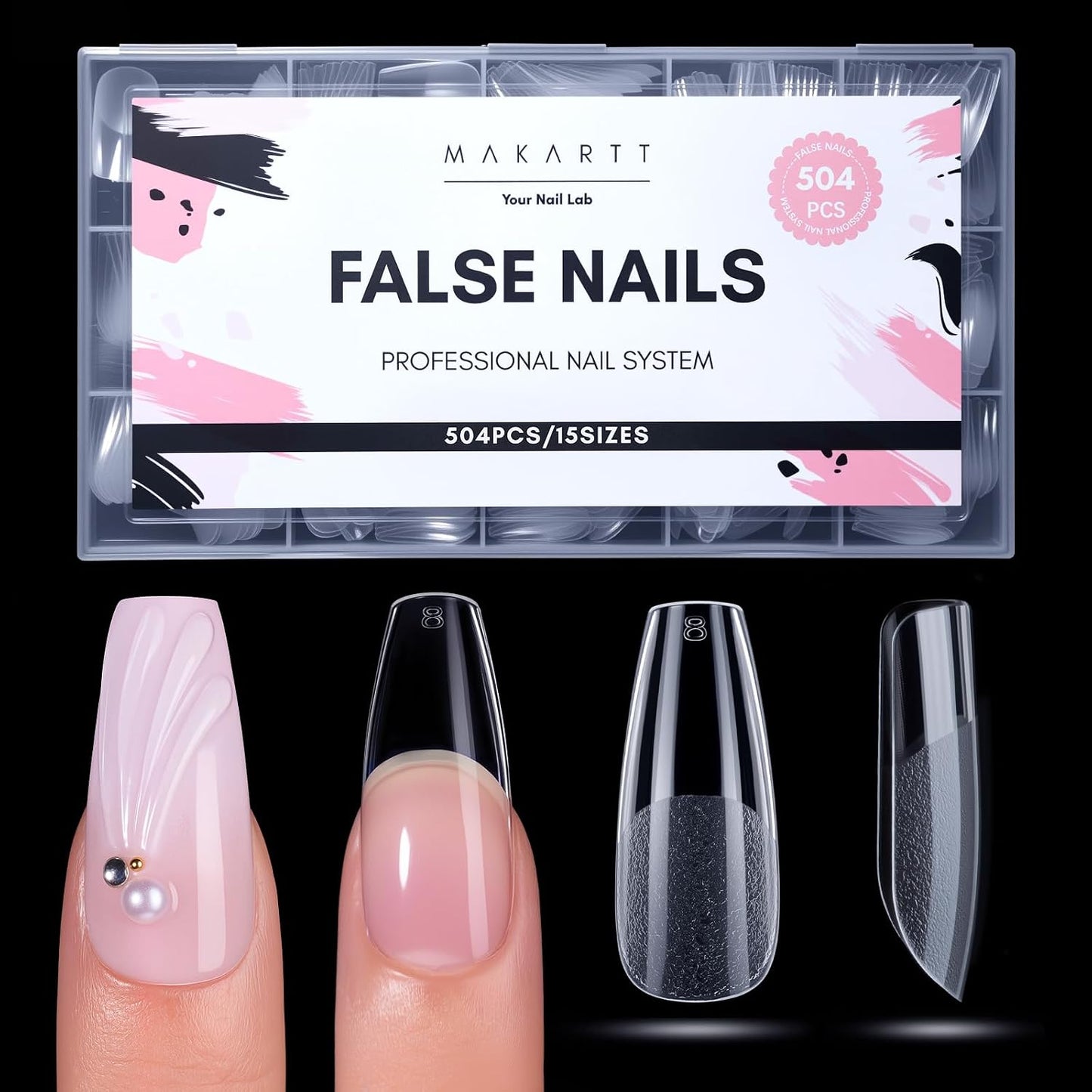 Short Almond Nail Tips - 504 PCS Half Cover Pre-shaped Acrylic | Easy DIY Manicure Supplies, 15 Sizes Available