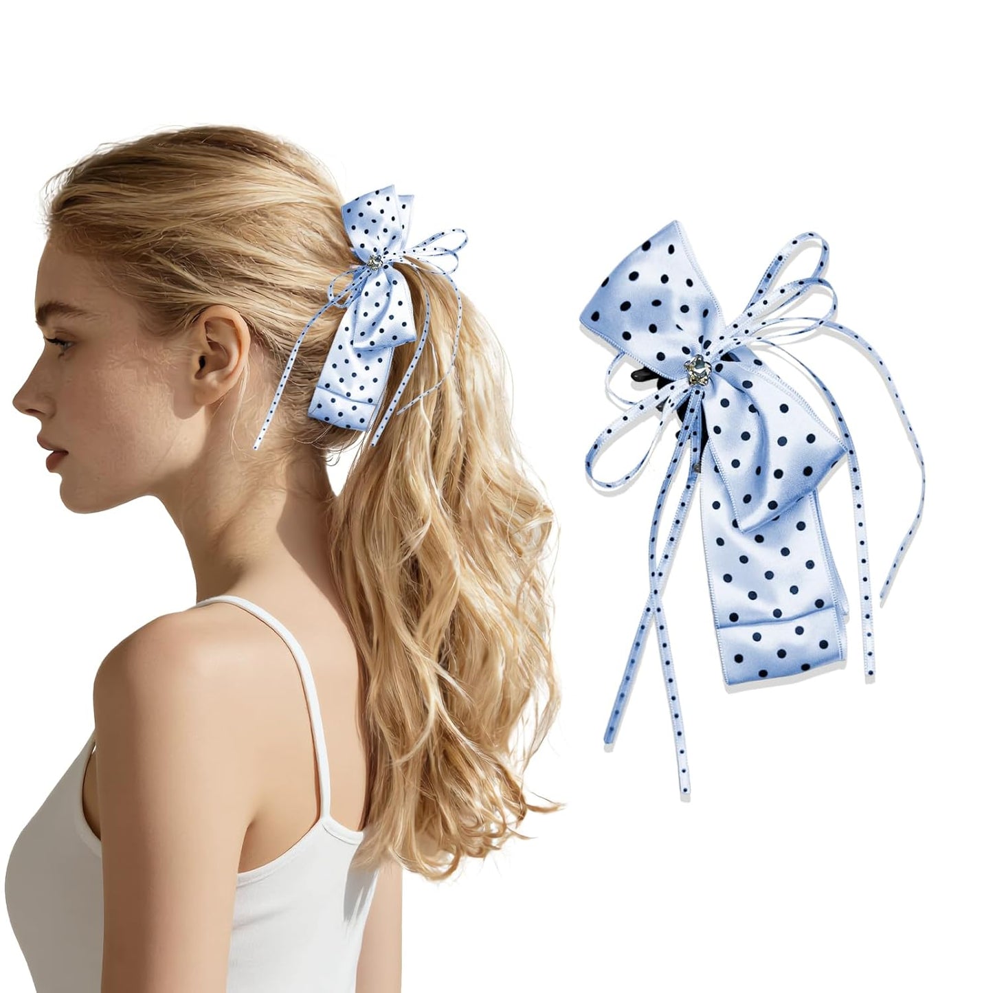 Banana Clips for Women - Cute Satin Polka Dot Hair Bow Claw Clips | Perfect for Thick & Thin Hair - Seersucker Yellow