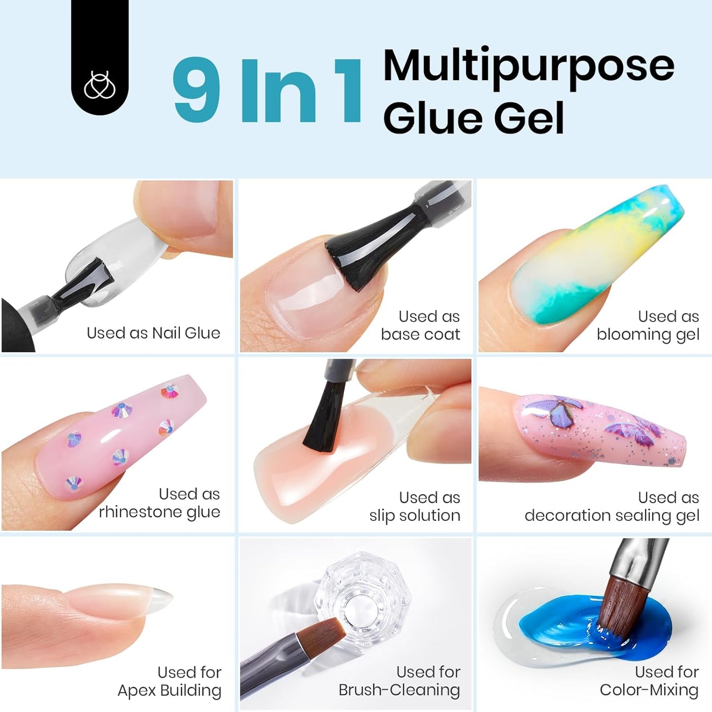 Beetles Gel Polish - 9 In 1 Gel Nail Glue for Acrylic Tips | 2 Pcs 15ml Long-Lasting Nail Gel Kit