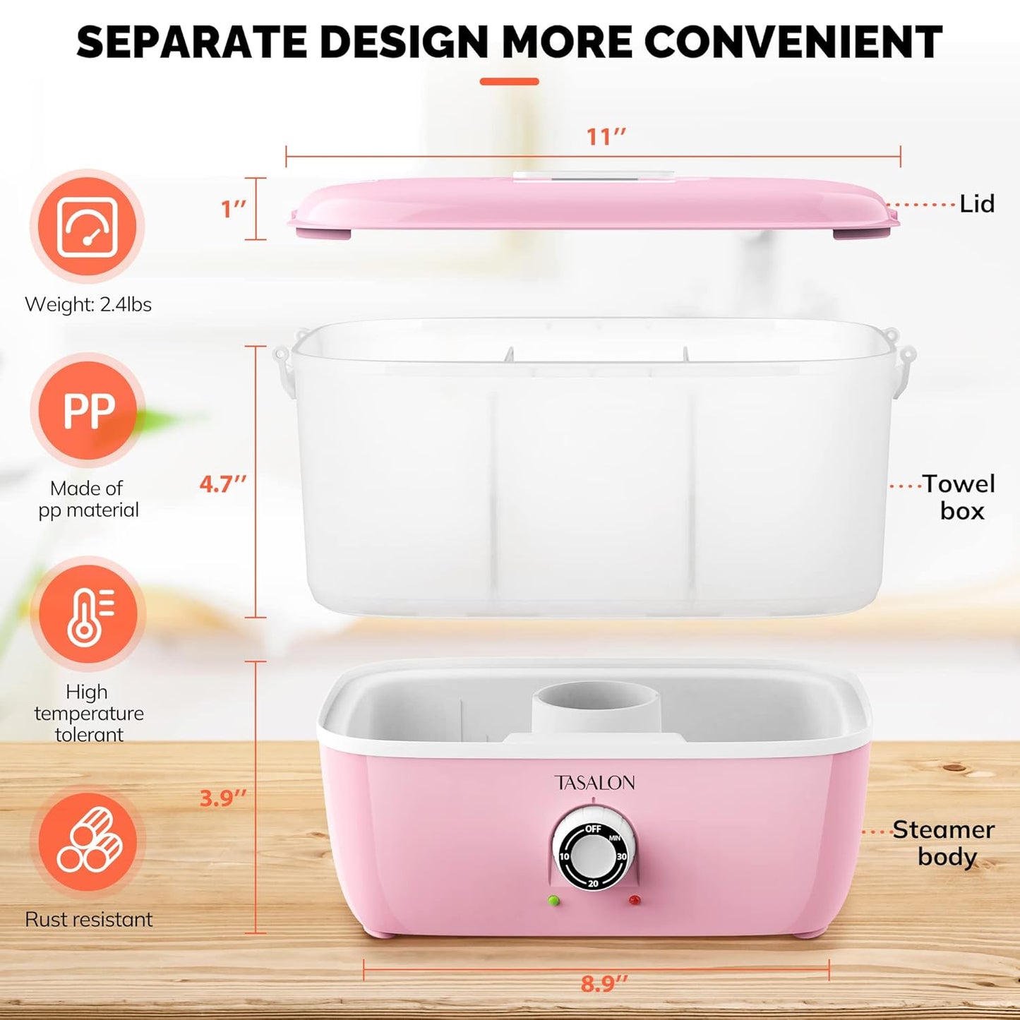 Hot Towel Steamer for Facials - Portable Warmer Heats in 5 Minutes | Fits 16 Mini Towels, Pink