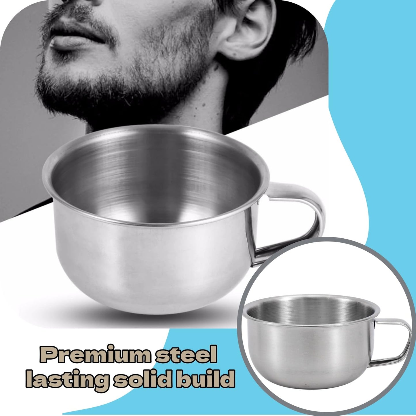 shjaywmda 2Pcs Shaving Lather Bowl Premium Stainless Steel Grooming Mug Shaving Bowl Cup with Handle for Beard Care and Traditional Grooming Rituals