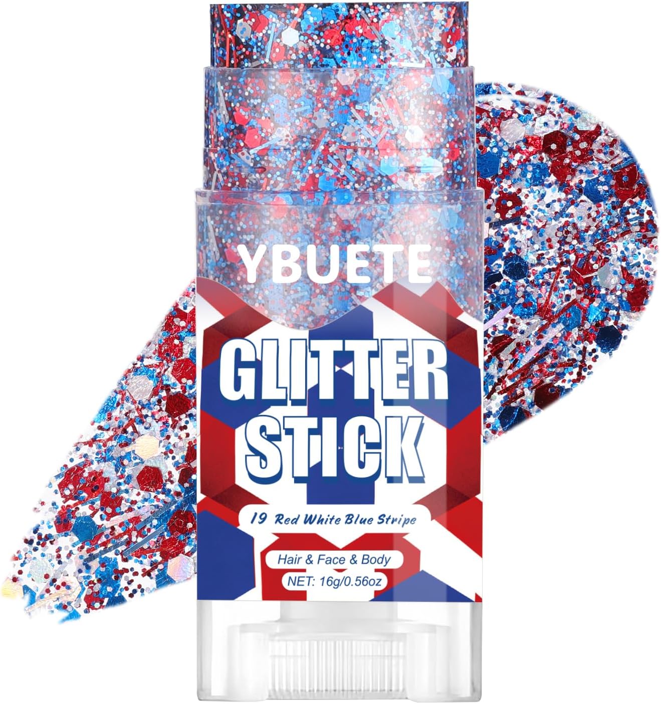 Red White Blue Star Face & Body Glitter Stick - Patriotic Makeup for 4th of July | USA Flag Accessory