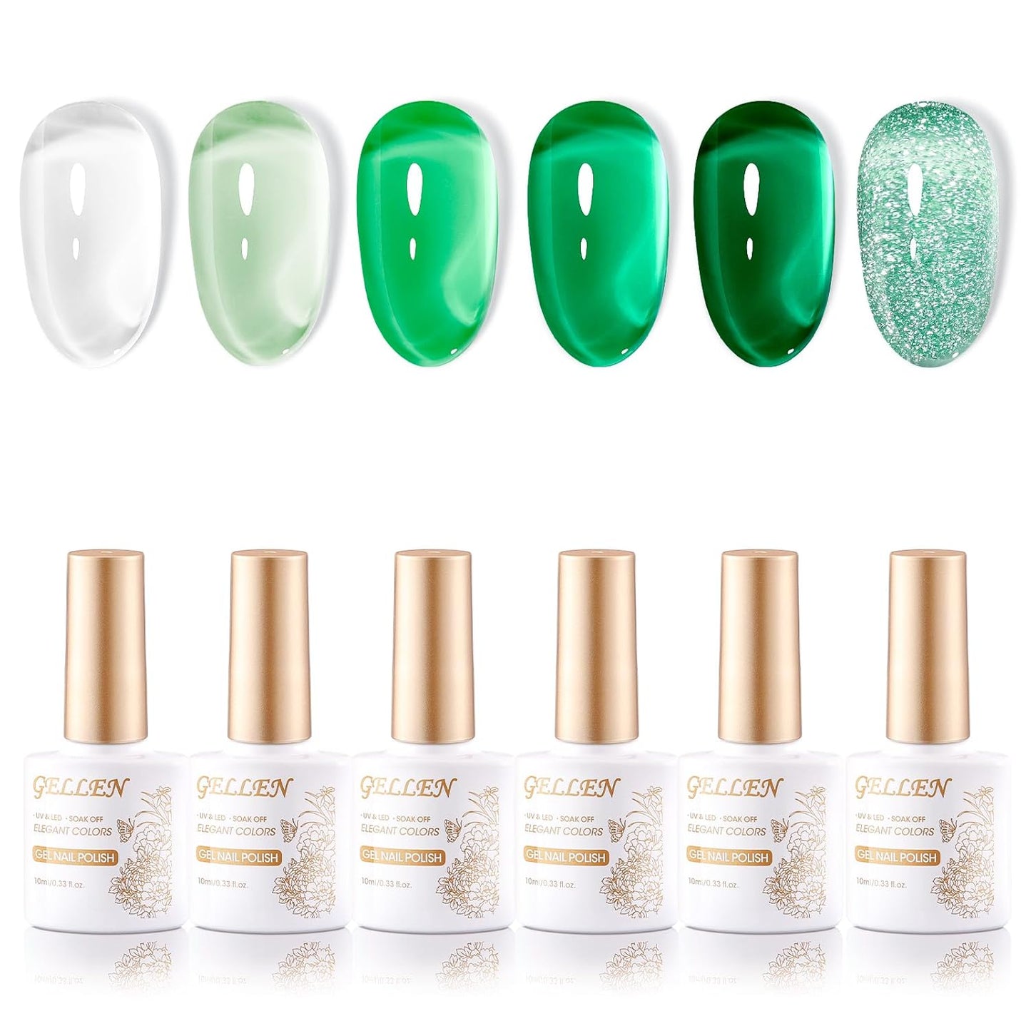 Teal Green Blue Gel Nail Polish - 6-Color Semi-Permanent Formula | No Wipe, Glossy Finish, HEMA & TPO Free