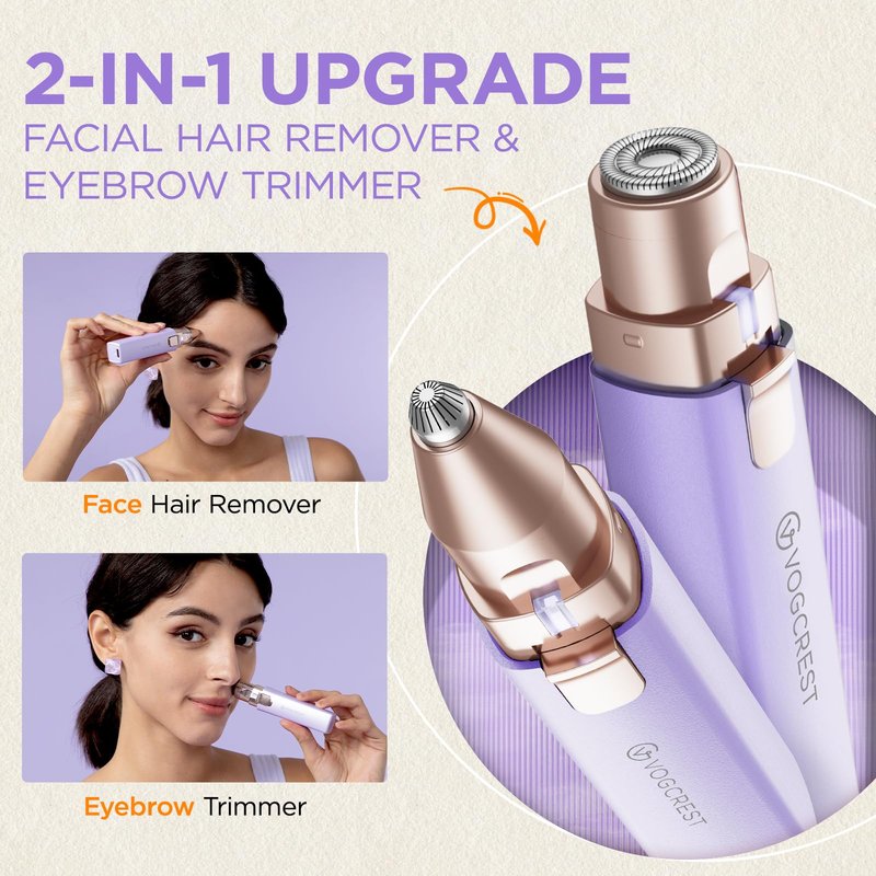 Rechargeable Facial Hair Remover for Women: 2 in 1 Electric Eyebrow and Facial Hair Remover - Suitable for Middle-aged Women’s Eyebrow, Chin, and Cheek Trimming - with Built-in LED Light(Purple)