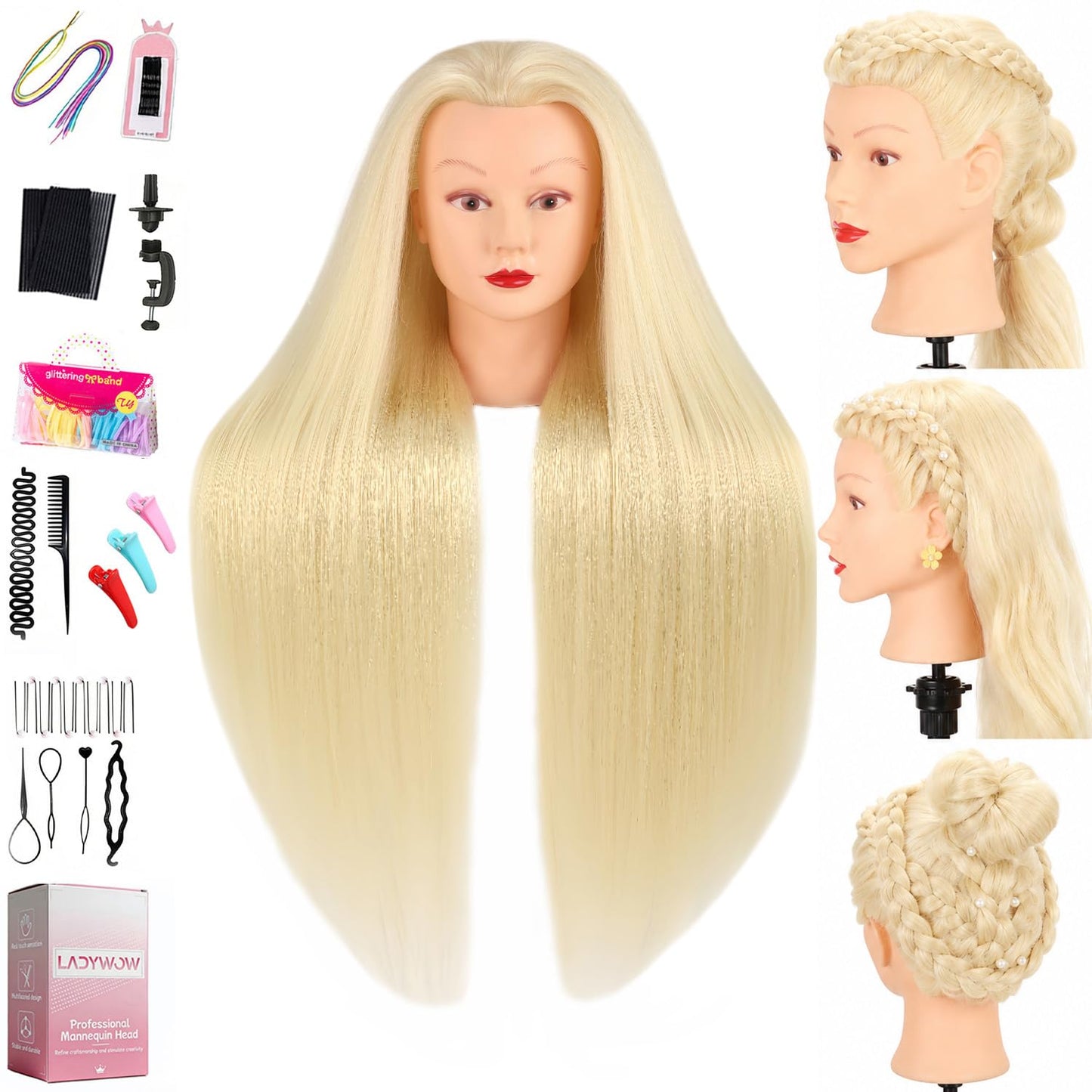 Mannequin Head - 80% Human Hair Styling Practice Tool | 28-Inch for Curling, Braiding, Cutting in Multiple Colors