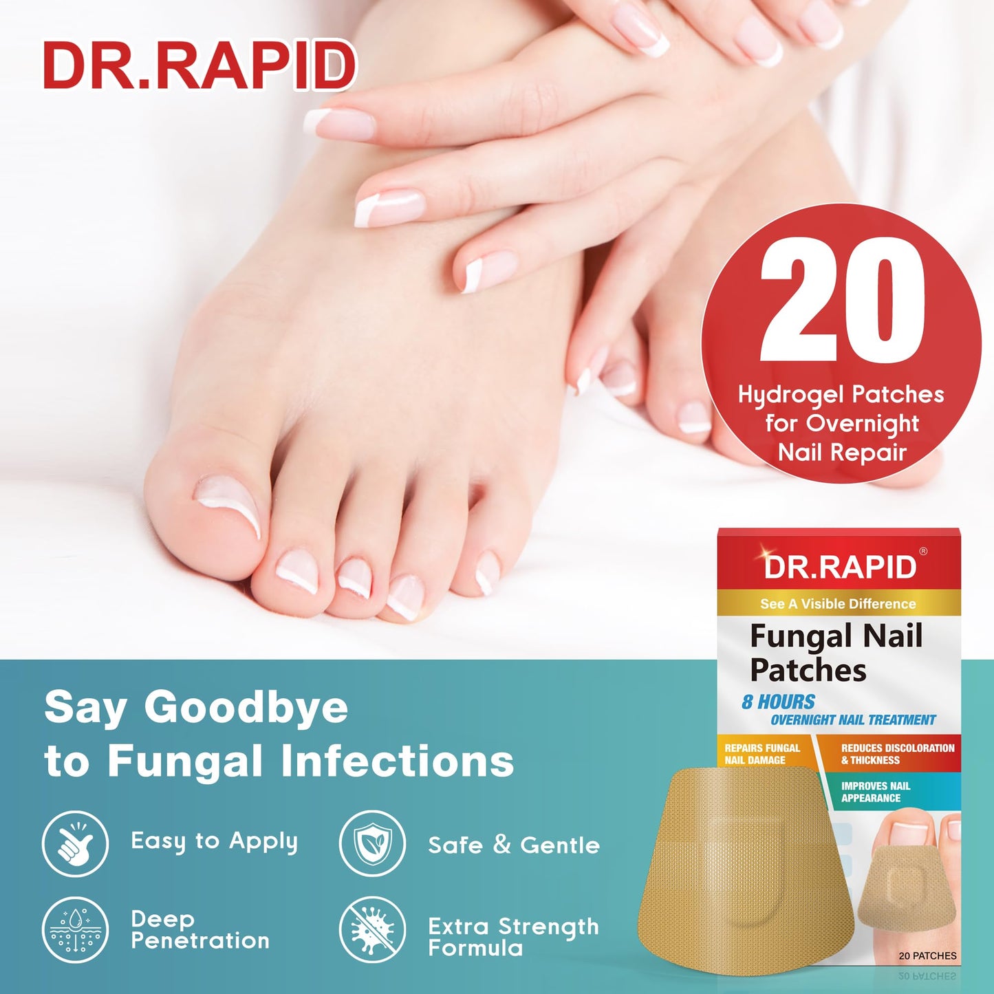 DR.RAPID Fungal Nail Patches, Toenail Fungus Treatment Extra Strength - 20 Fungal Nail Patches for Toe Nail Fungus Treatments, 8-Hour Nighttime Nail Fungus Patches for Nail Fungus Treatment