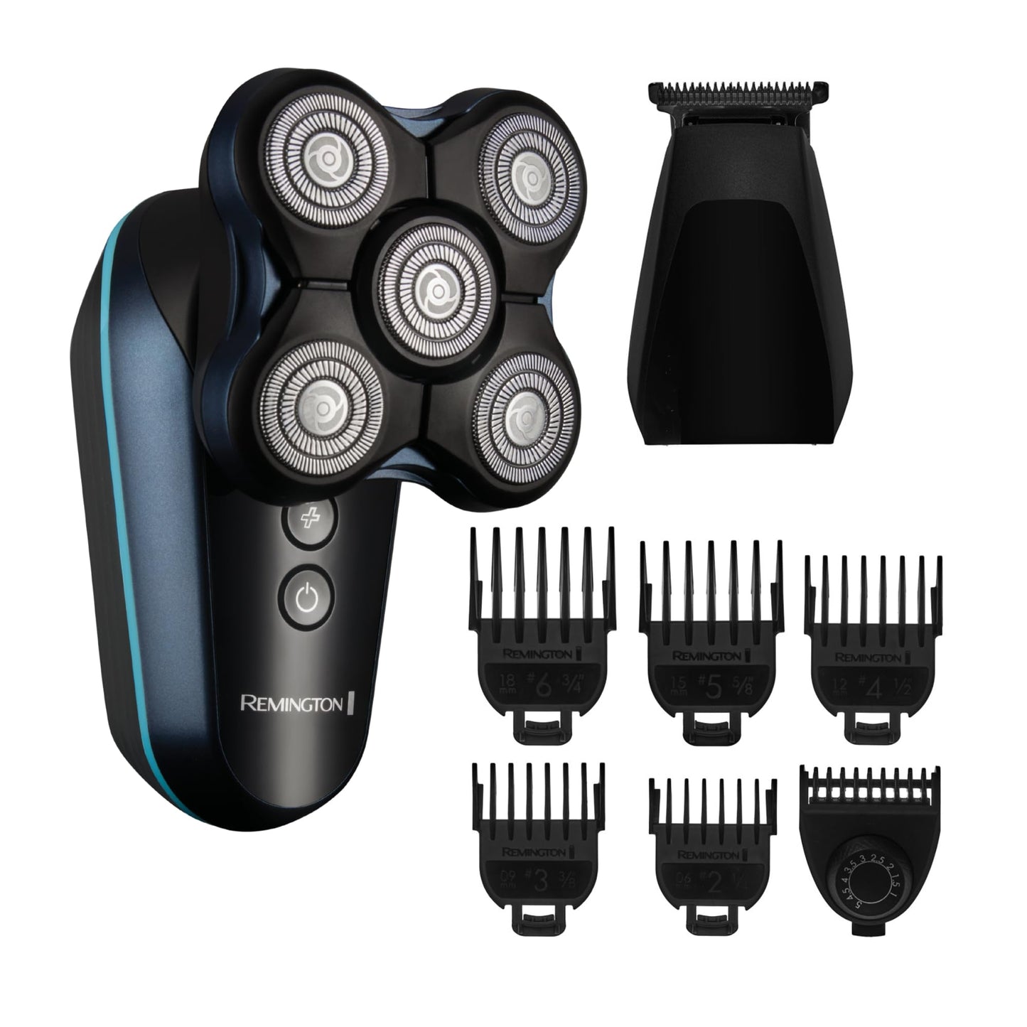 Remington Balder Head & Beard Rotary Shaver, 5 Flex Blades, DURADRIVE Motor with Turbo Boost, Cordless Wet/Dry Electric Razor with T-Blade Trimmer & Combs