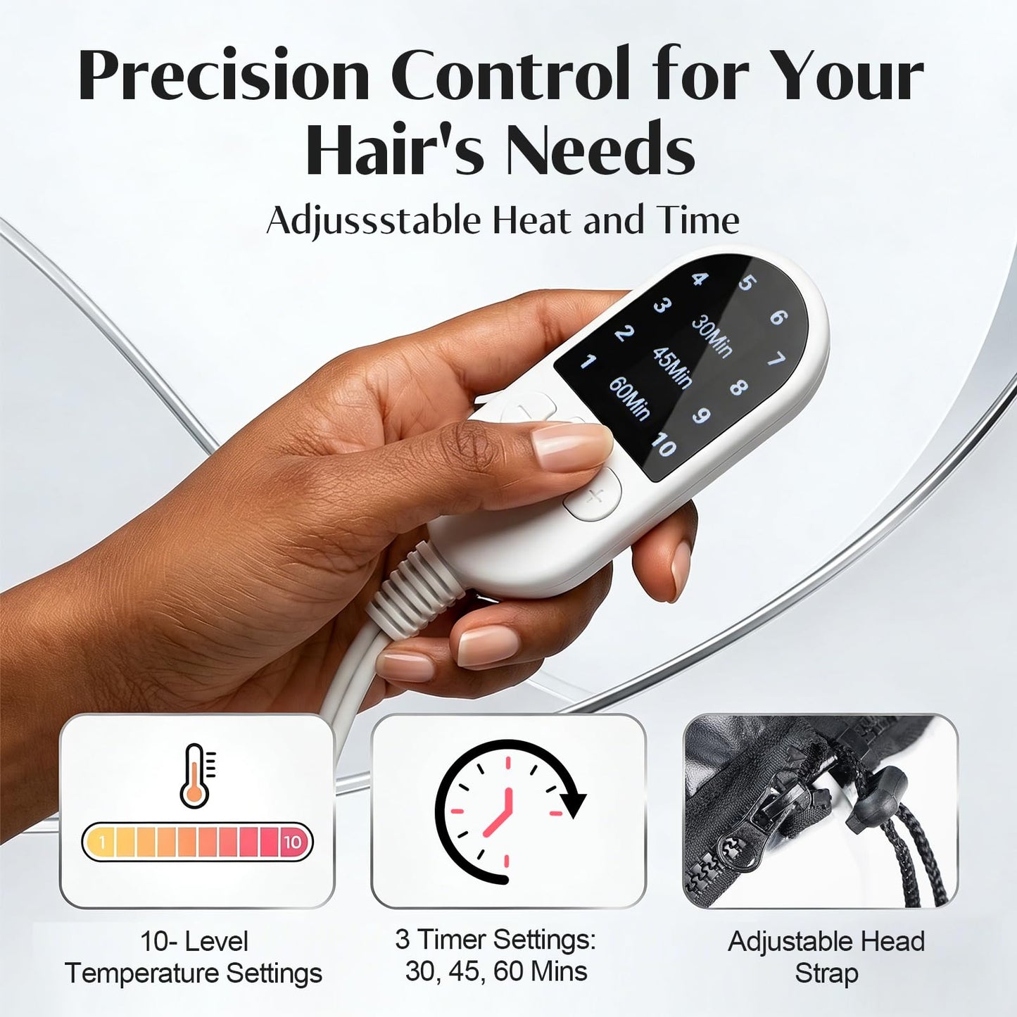 Kingsteam-Heat Cap for Deep Conditioning, 10 Heat Levels & 3 Timer Settings Deep Conditioning Hair Cap, PU Leather Heated Cap for Curly Hair, Natural Hair, & Braids, Home Use
