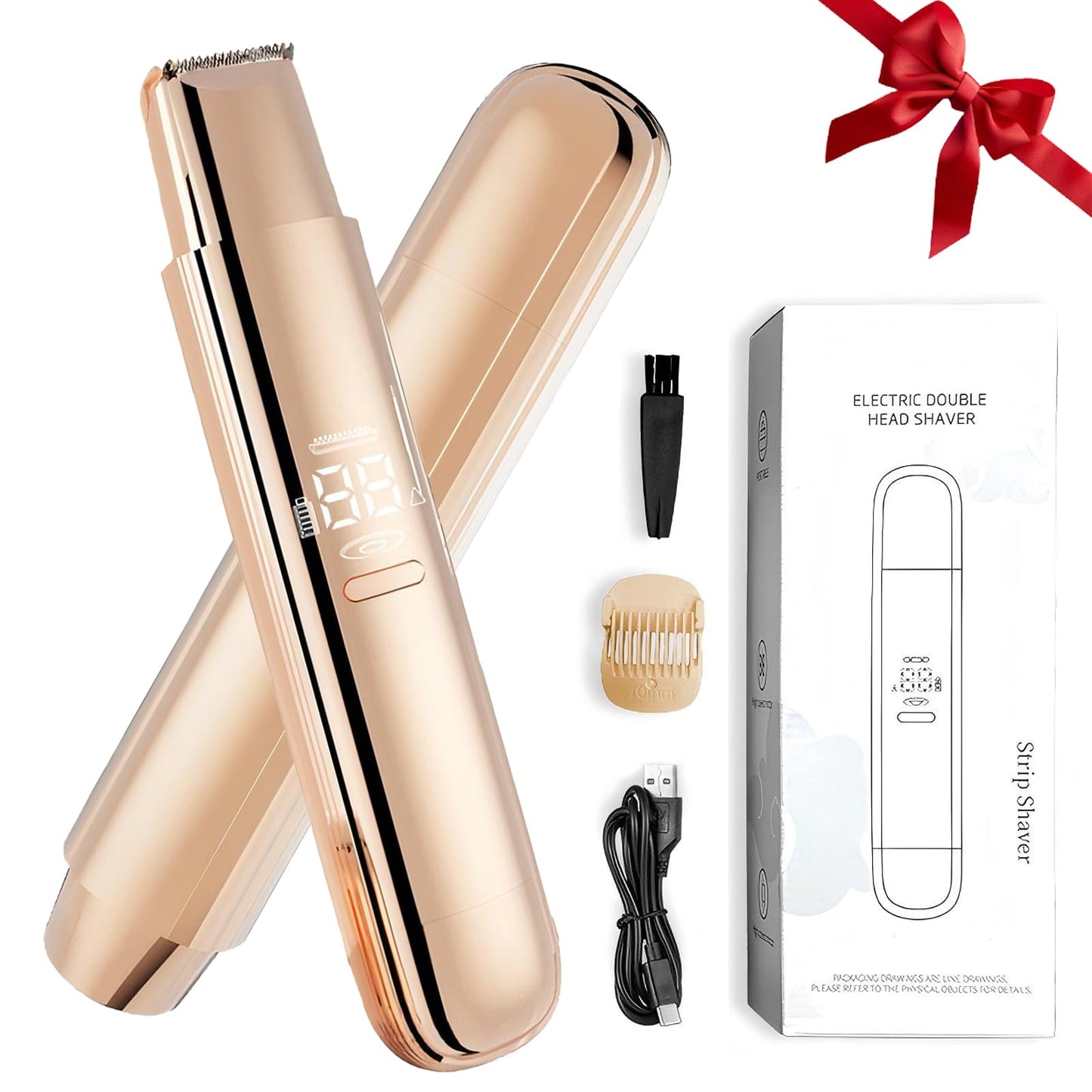 Bikini Trimmer for Women, 2 in 1 Dual-Head Electric Razors for Women Pubic Hair, Waterproof Wet/Dry Use Body Hair Trimmer Face Shaver, Rechargeable Hair Removal for Bikini Legs Face Underarm Arm