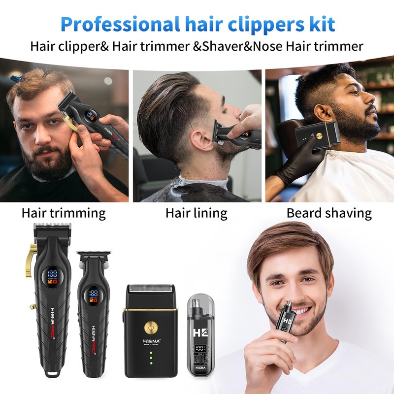 HIENA PRO Professional Cordless Hair Clipper for Men, Beard Trimmers, Electric Foil Shavers and Nose Hair Trimmer Set, Rechargeable Barber Clipper and Hair Cutting Grooming Kit