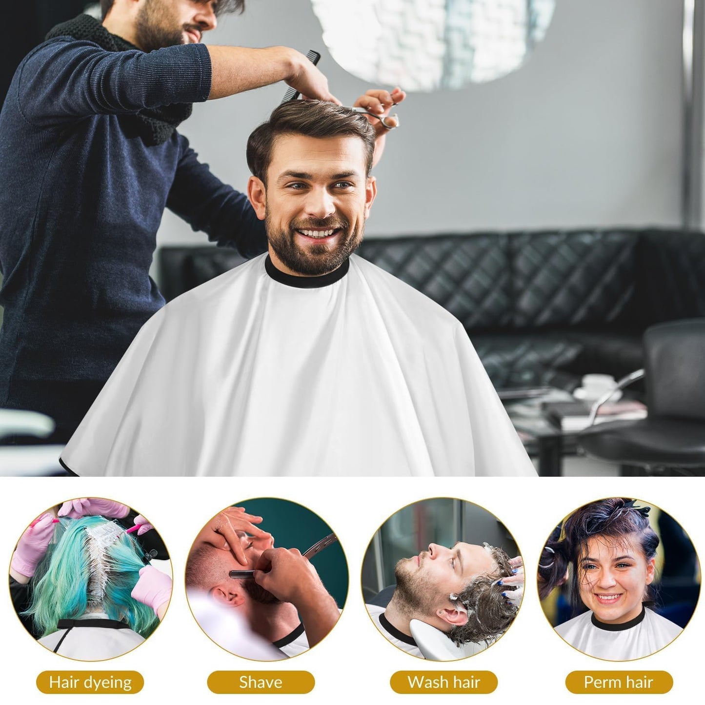 Hair Cutting Cape Set, Barber Cape with Neck Brush and Disposable Neck Paper - Waterproof Anti-Static Large Salon Hair Cape, 57" x 51" (White)